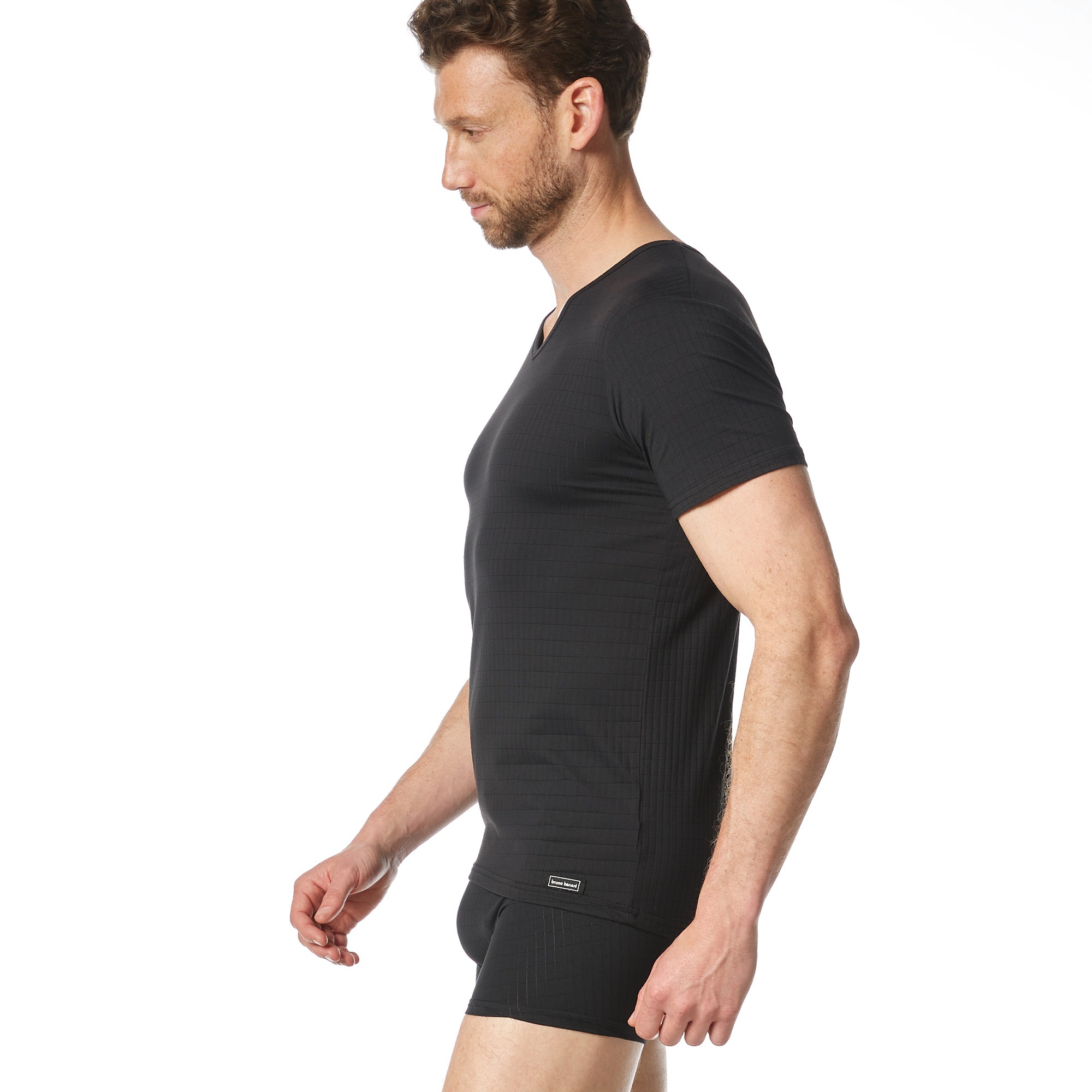 Bruno Banani T-shirt en V »CHECK LINE 2.0« aspect piqué, manches courtes, col en V, mélange coton