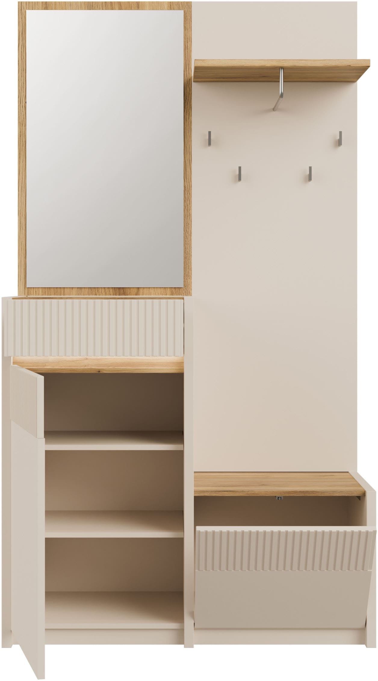 FORTE Kompaktgarderobe »Oak Squere Garderobe, 1 Türe, 1SK, 1 Klappe« B/H/T 108,4 /195,9/41,7 cm Spiegel, Haken, Kleiderstange