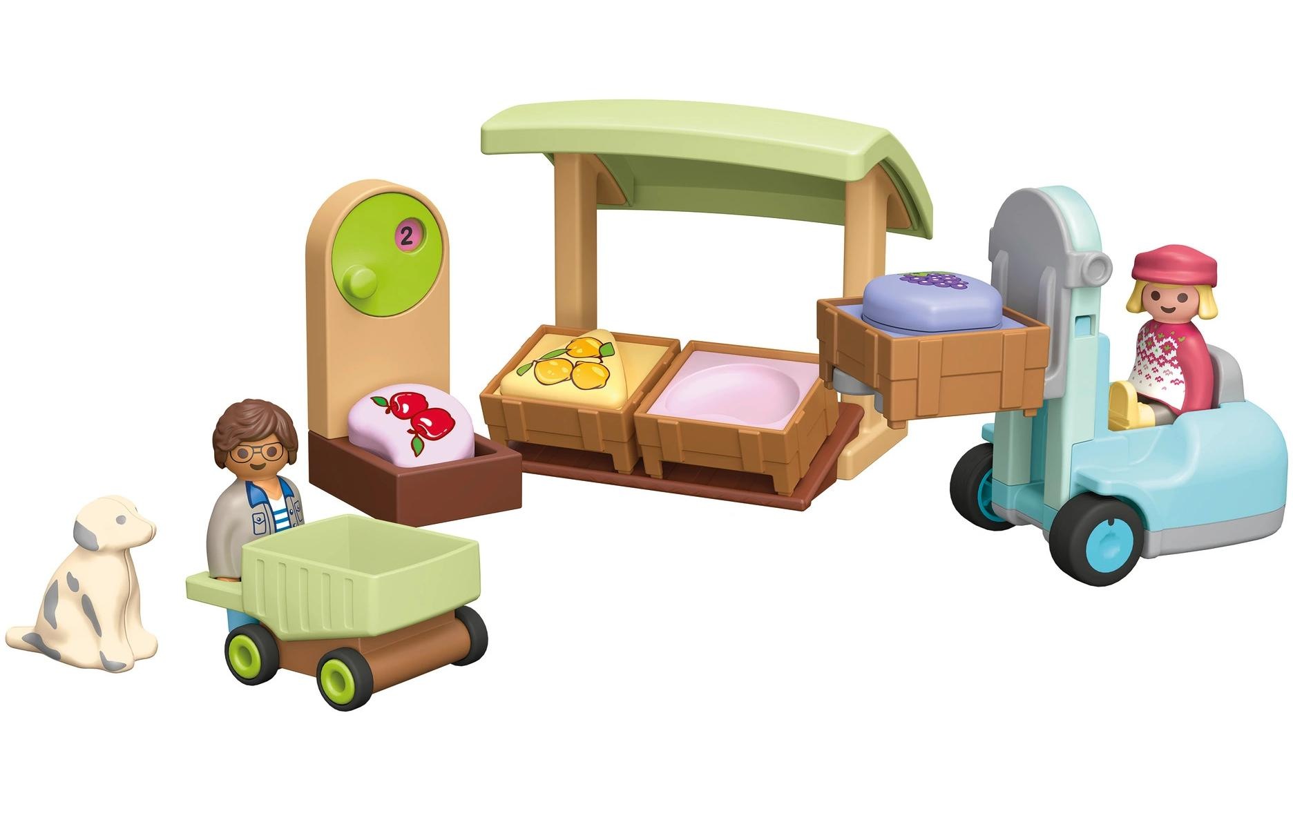 Playmobil® Spielbausteine »Junior Bio-Marktstand & Gabelstapler 71691«, (17 St.)
