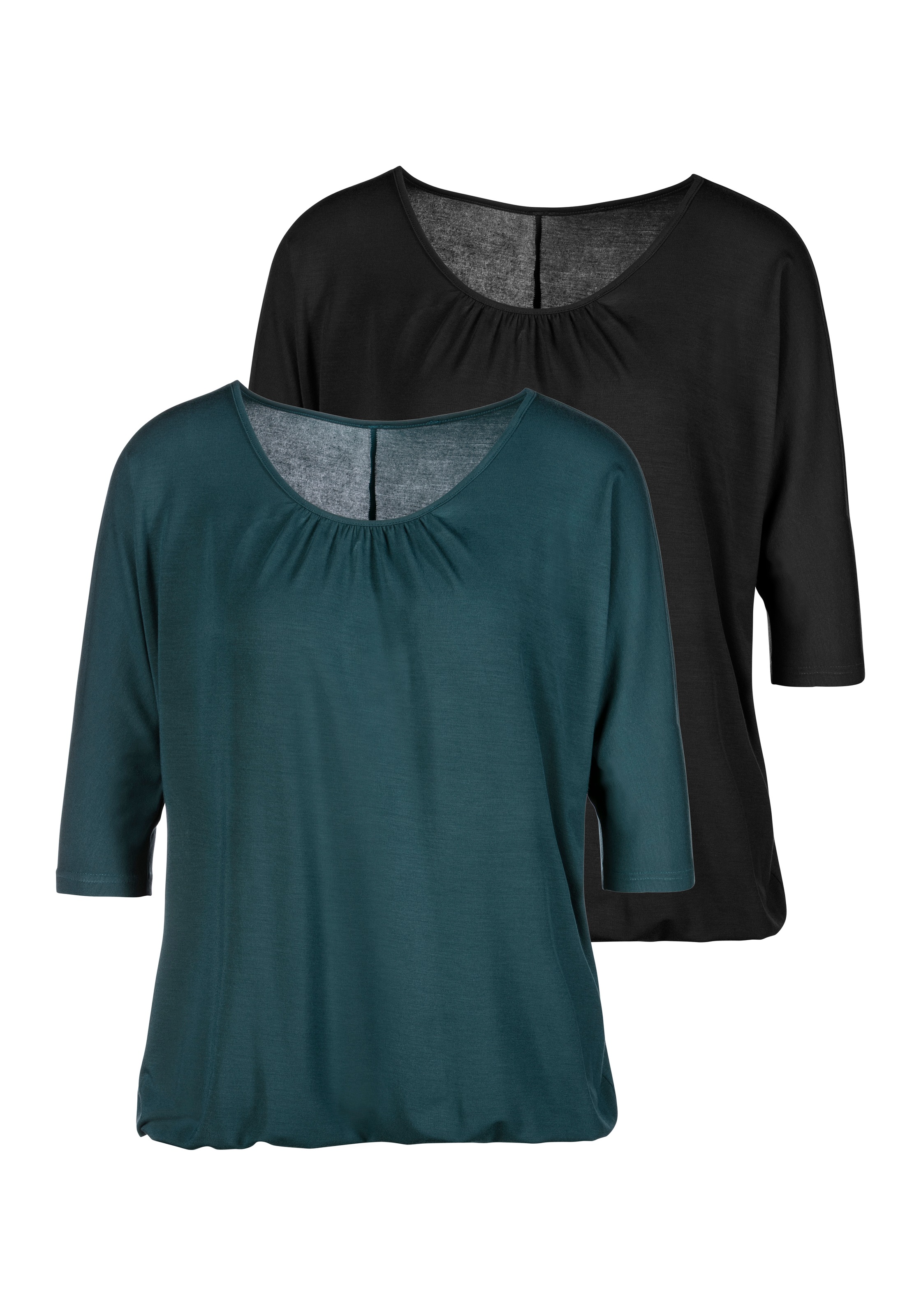 Image of LASCANA 3/4-Arm-Shirt, (2er-Pack), mit zarter Raffung am Ausschnitt bei Ackermann Versand Schweiz