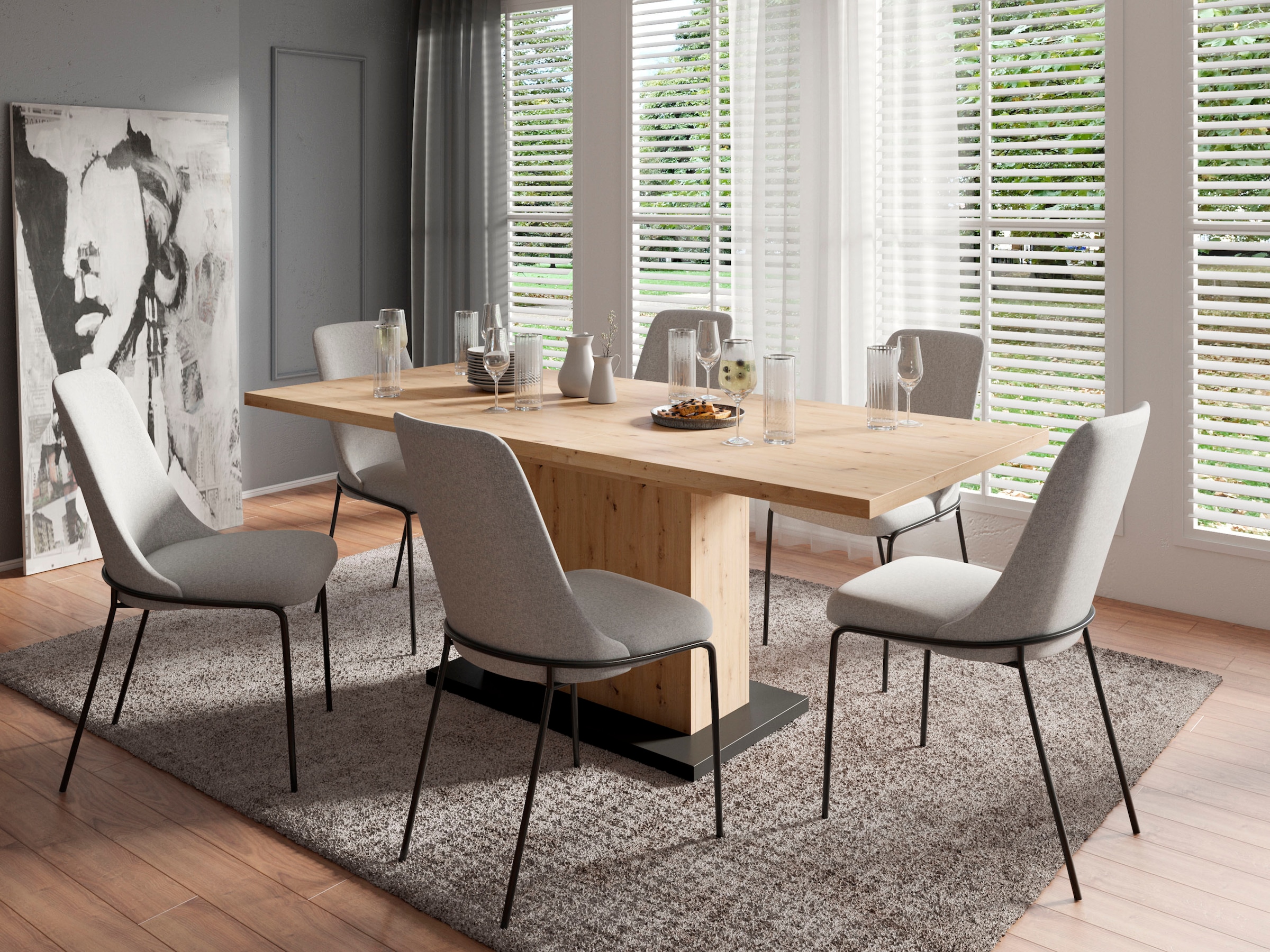 Homexperts Essgruppe Tisch (Set, tlg., mit »Aiko«, Esstisch cm Auszugsfunktion, mit 4 160-200 Stühlen), günstig kaufen Breite 5
