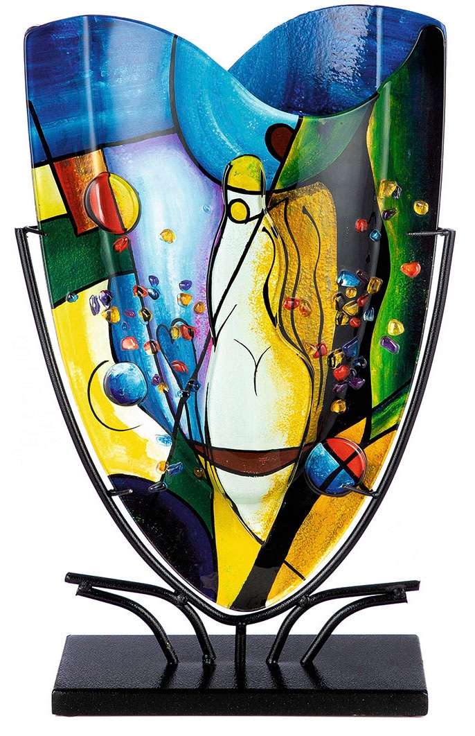 Casablanca by Gilde Tischvase "Magic, Dekovase" Vase aus Glas, mit schwarzem Metallfuss