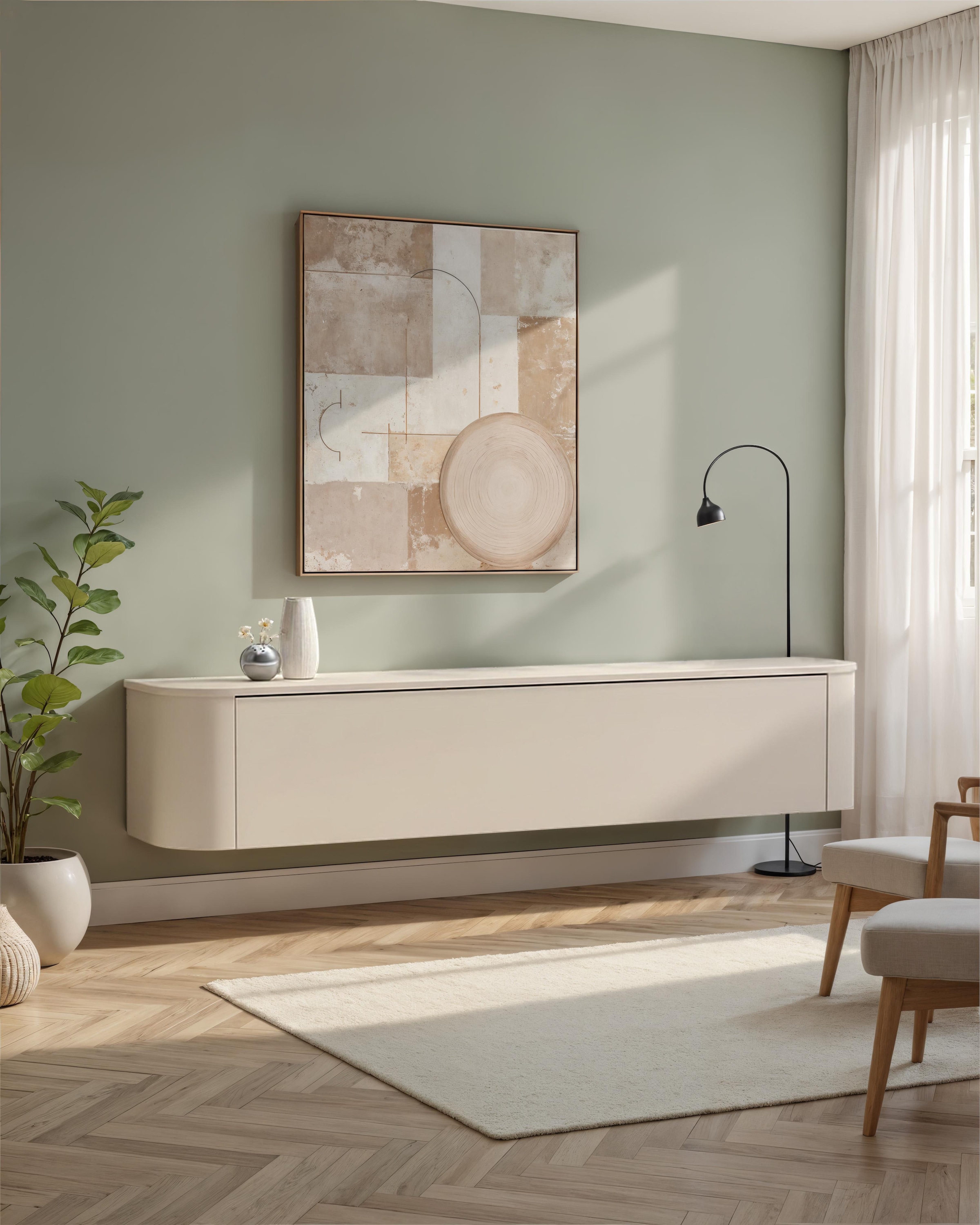 INOSIGN Lowboard »Lido, 181 cm breit, 1 Klappe, TV-Schrank, TV-Kommode, Medienboard« Formgebogenes MDF, Stirnseiten Rundung, Push-to-open, hängend/stehend