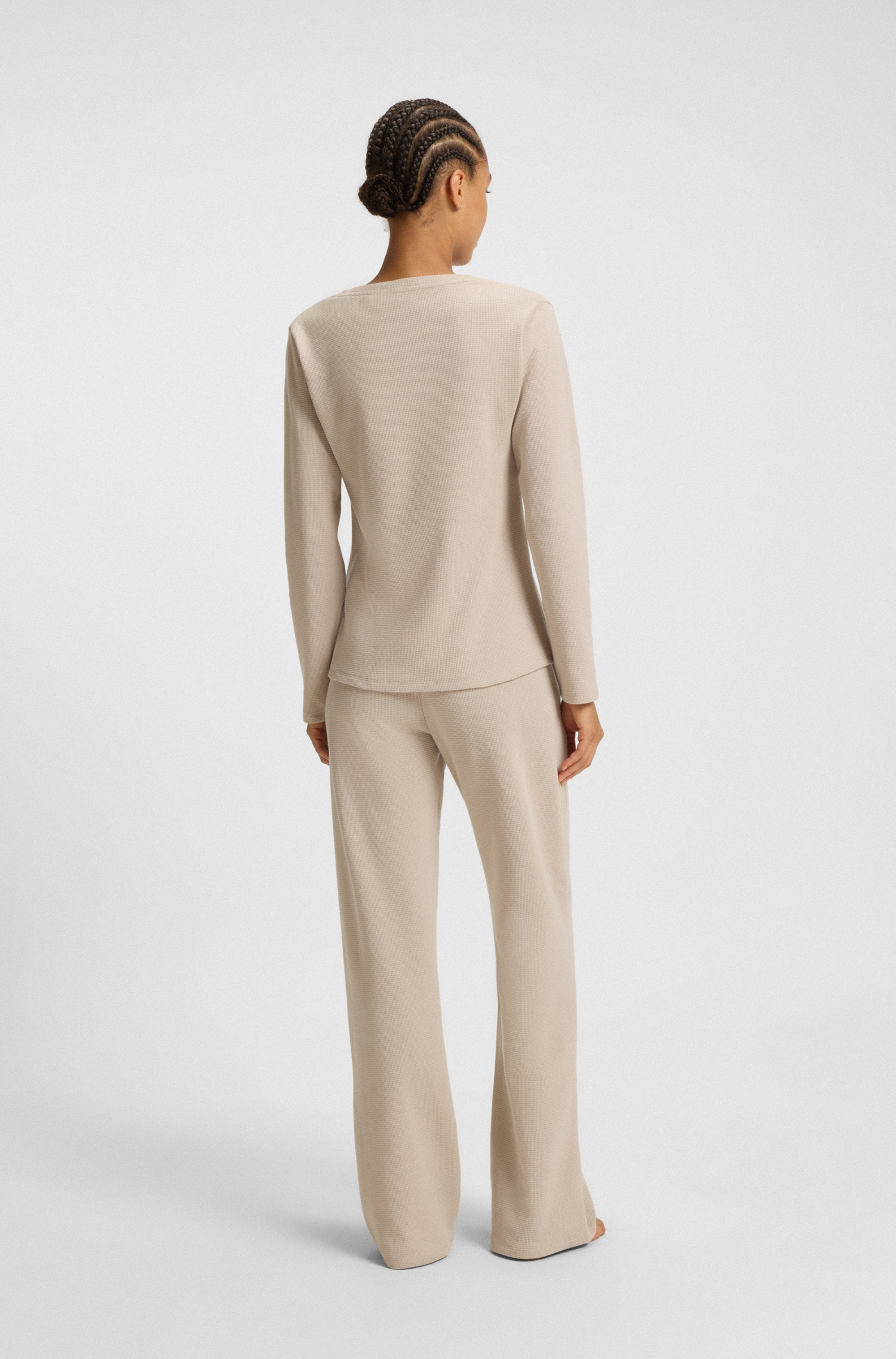 BOSS T-shirt à manches longues »Waffle« Schlaf-Top, Waffelstruktur, aus Baumwollmix