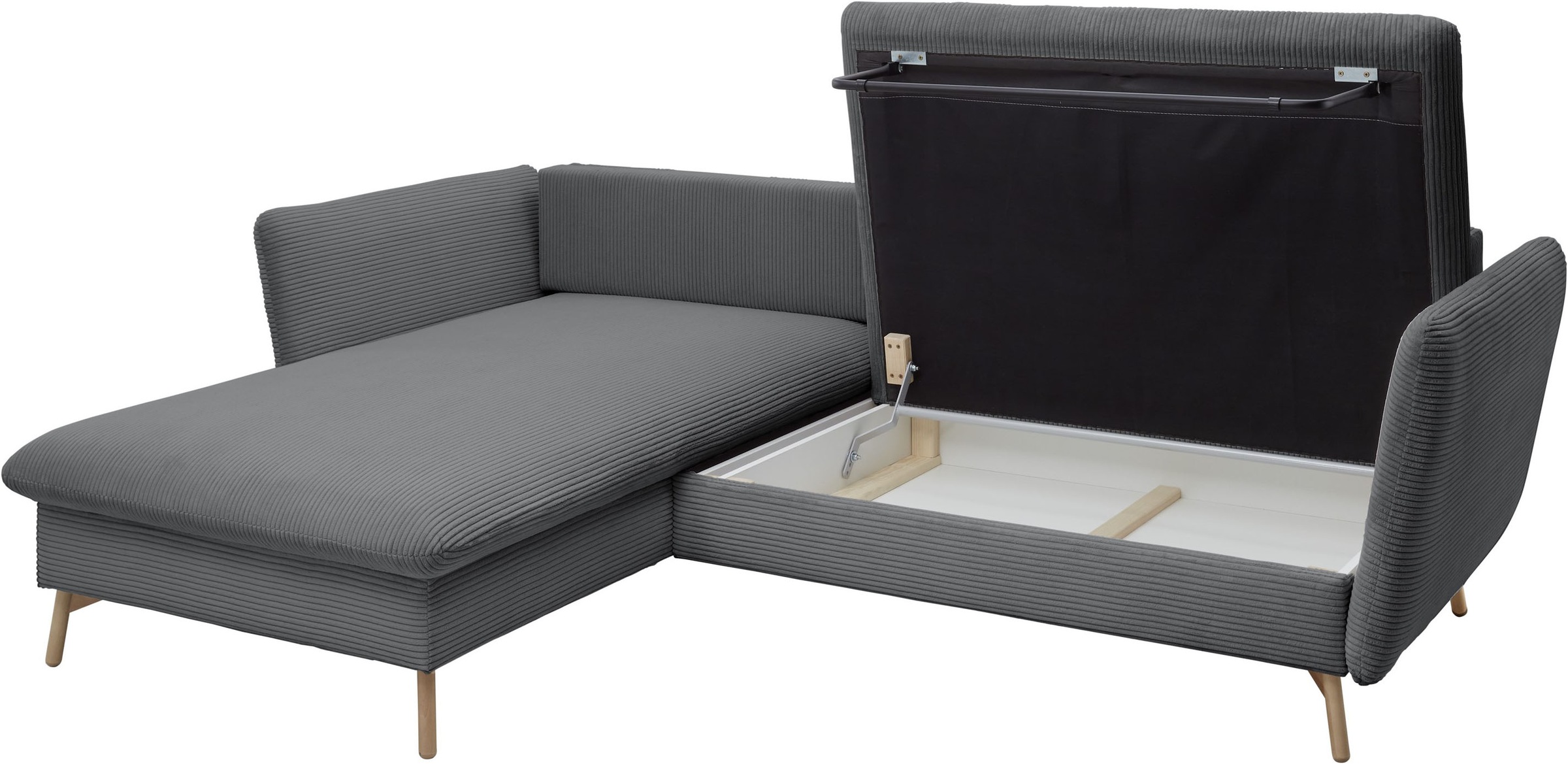 andas Ecksofa »MERLE, 258 cm, L-Form, traumhafter Cord,«, mit Bettfunktion und Bettkasten, Liegefläche 224 x 139