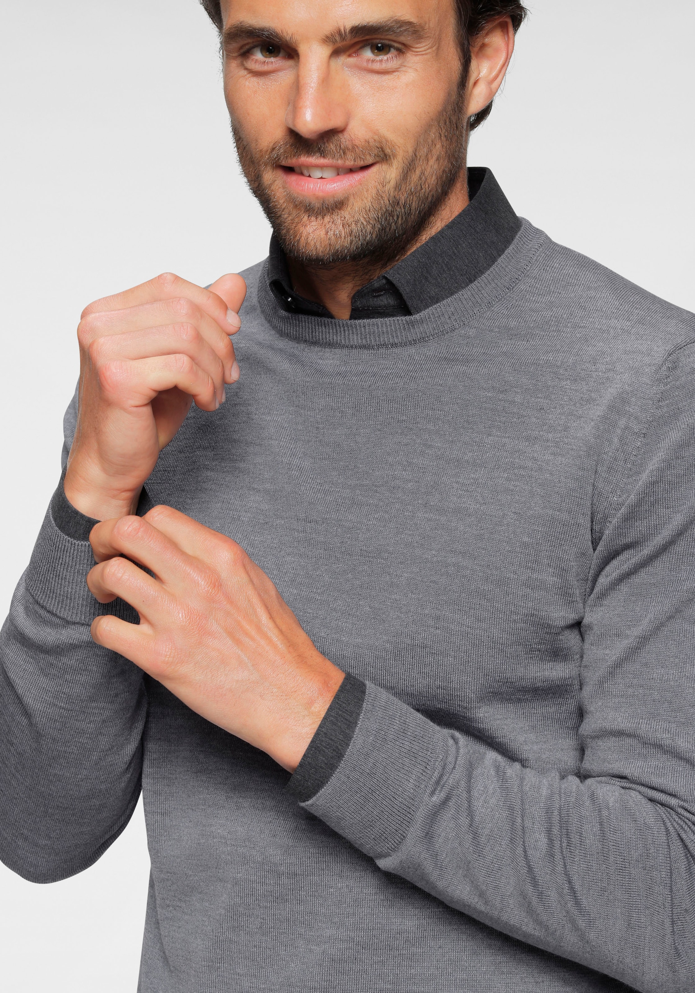 OLYMP Pull à col rond »OLYMP Strick Casual« moderner Strickpullover
