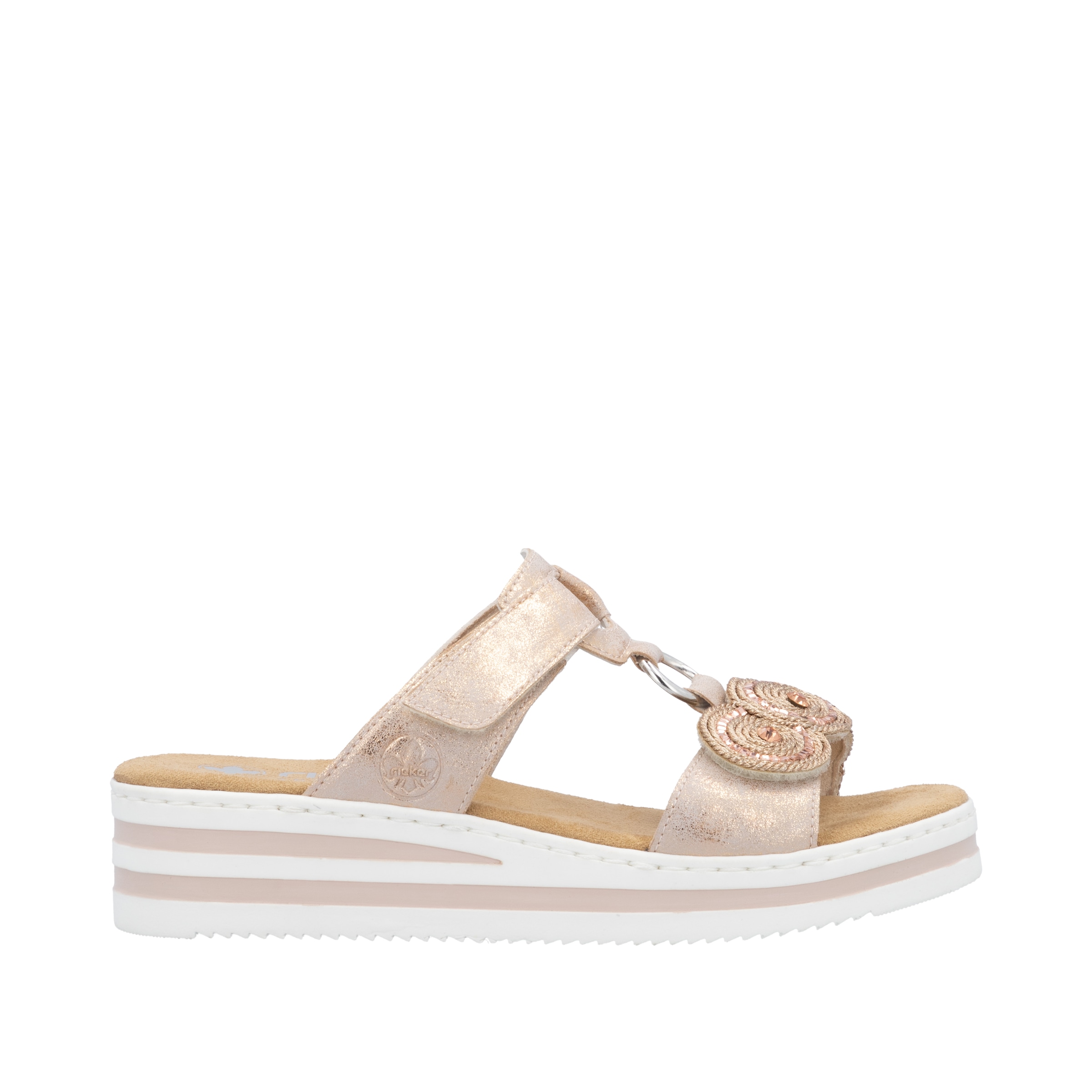 Rieker Pantolette  Chaussure d'été, chaussure de vacances avec pierres pailletées, aspect métallique