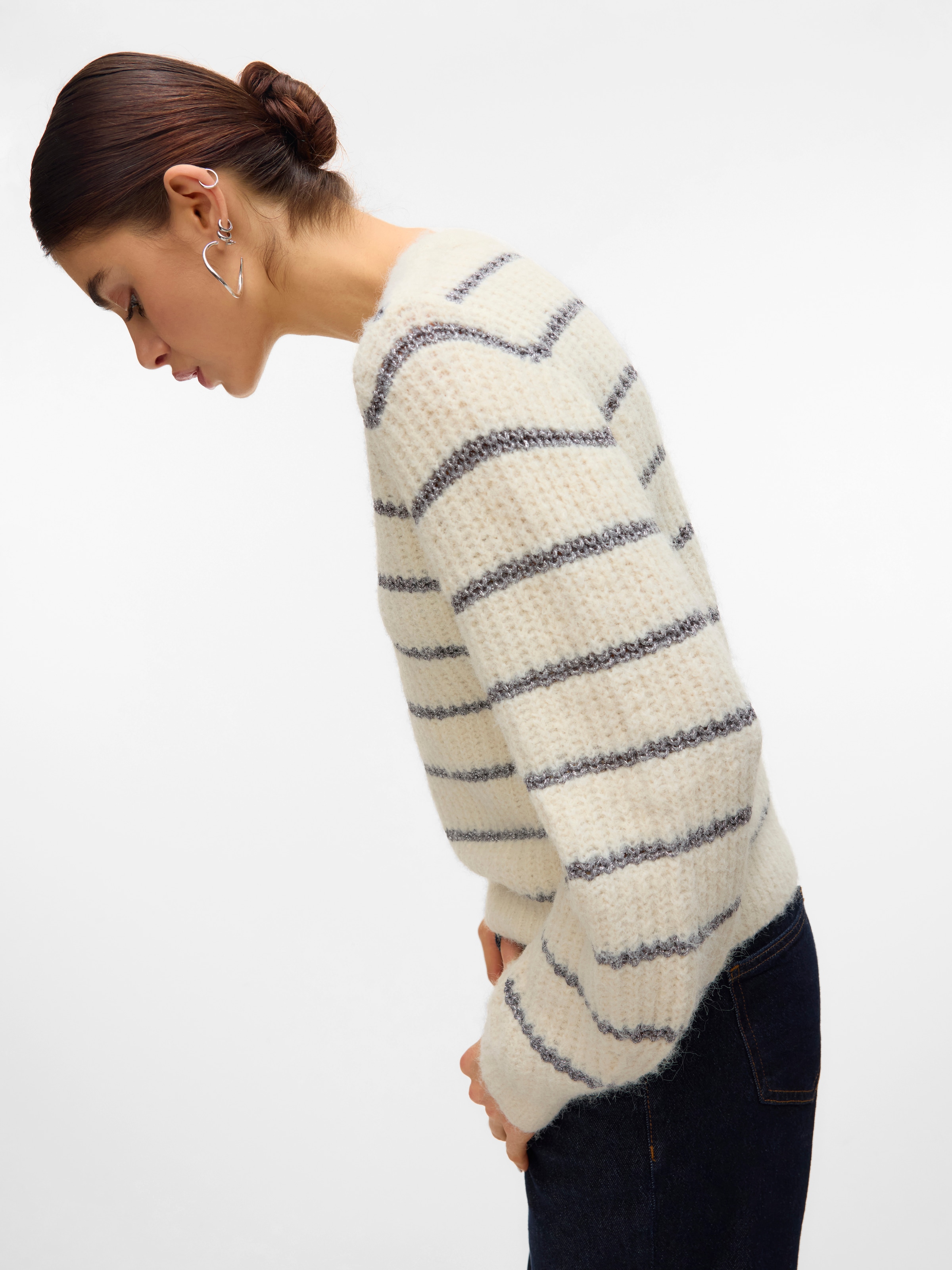 Vero Moda Pull col V »VMAWESOME SHINE LS V-NCK STRIPE PULL BOO« mit Glitzer-Effekt