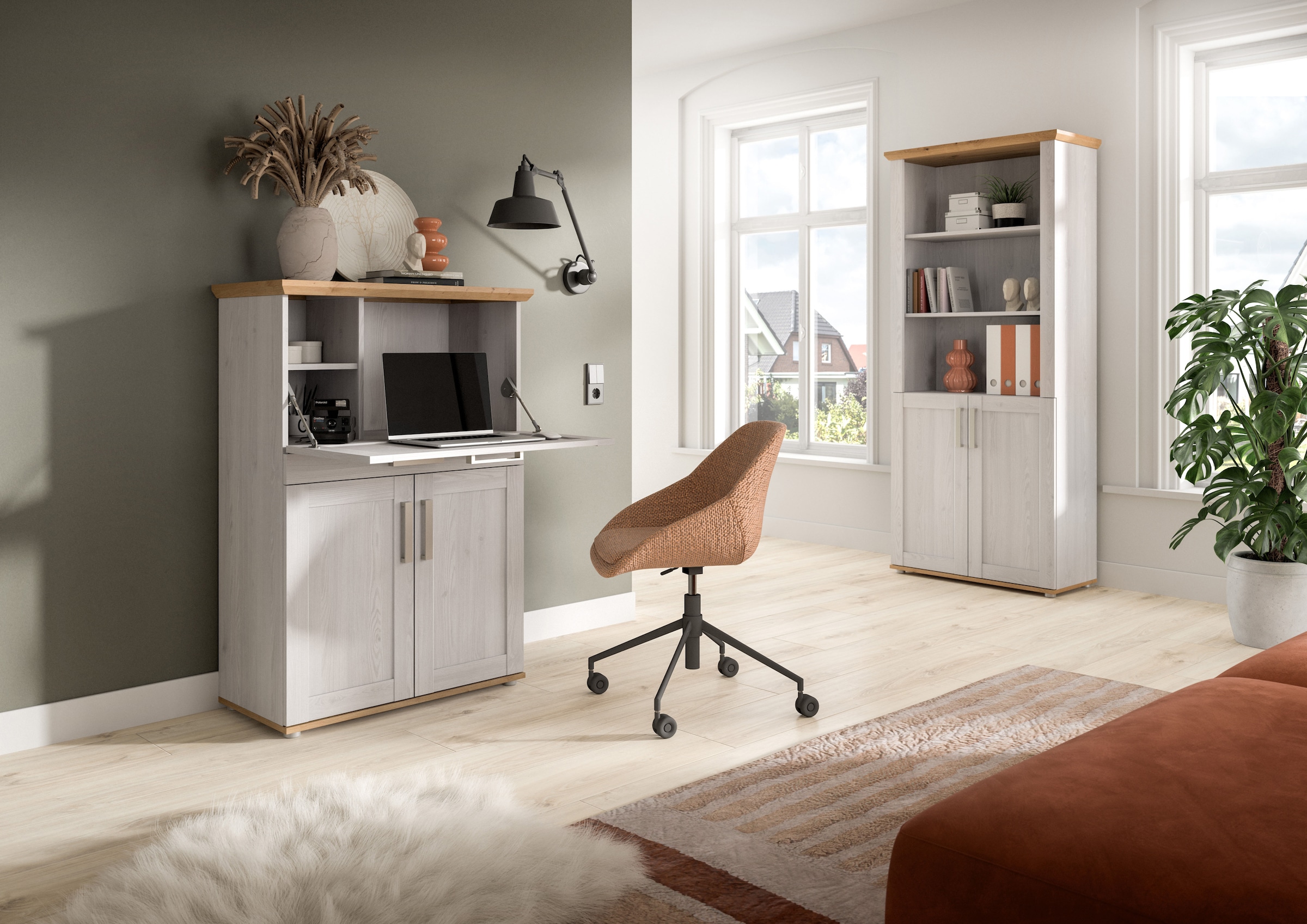 Home affaire Secrétaire »COSENZA, Höhe 122 cm, 2 Türen, 1 Klappe, 1 Schubkasten, 5 Fächer« Style maison de campagne, combinable avec d'autres articles de la série,  Bureau, bureau à domicile, commode, armoire, armoire moyenne