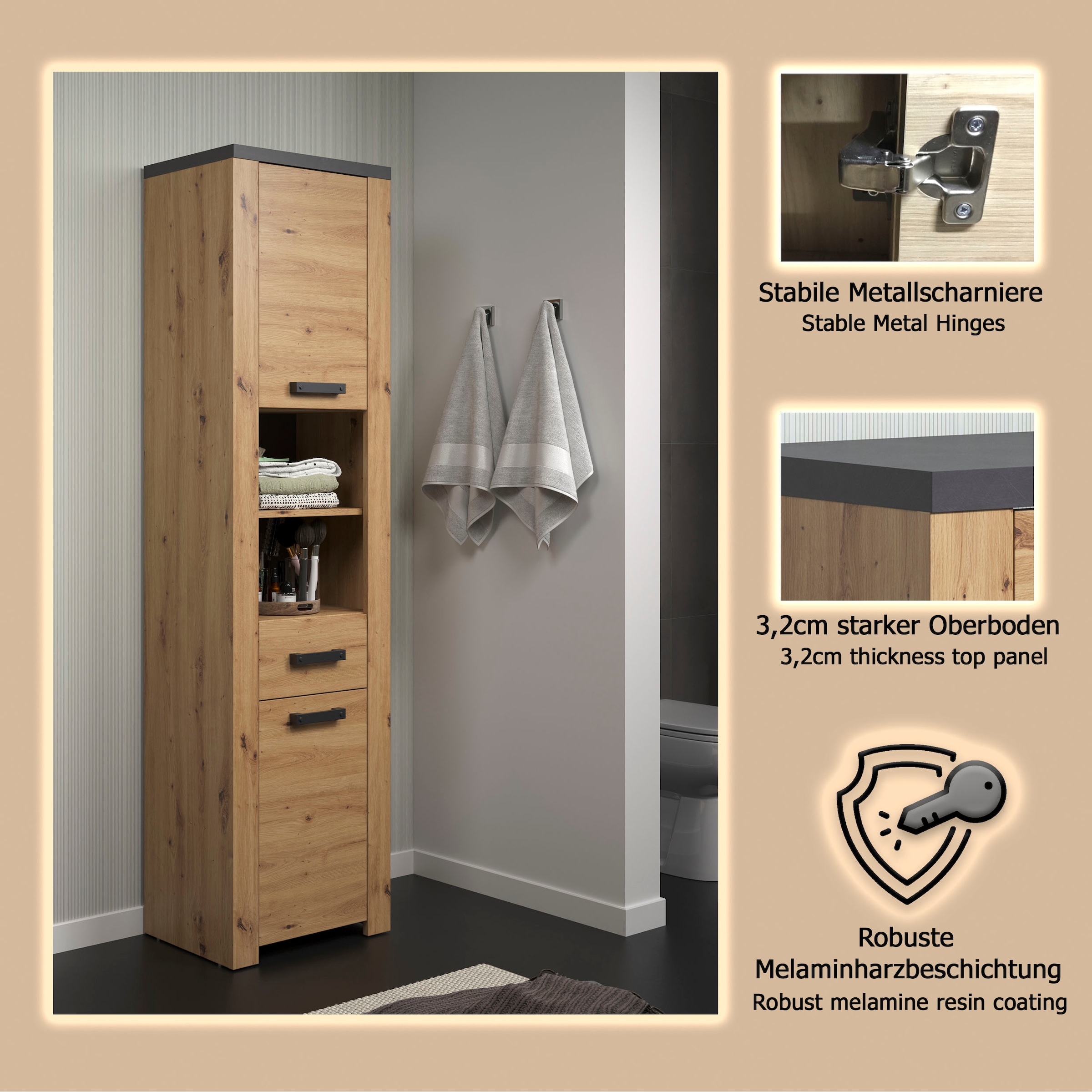 welltime Armoire haute »Ambres« 1 cuis tlg. armoire haute avec fonction soft-close - (L/P/H) 53/35/196 cm
