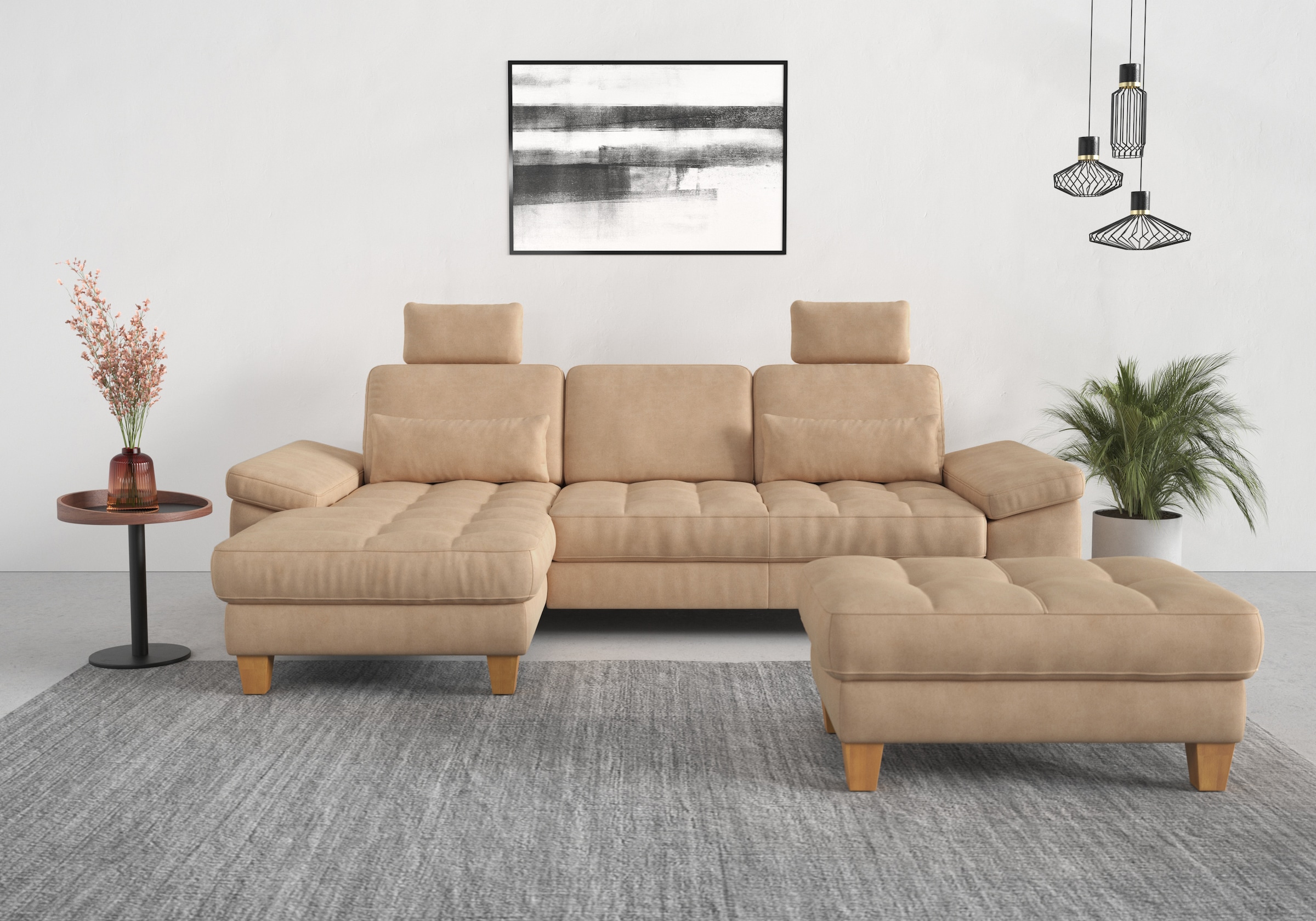 sit&more Ecksofa »Westham L-Form«, mit Recamiere, mit oder ohne Bettfunktion, Bettkasten, Füsse Eiche