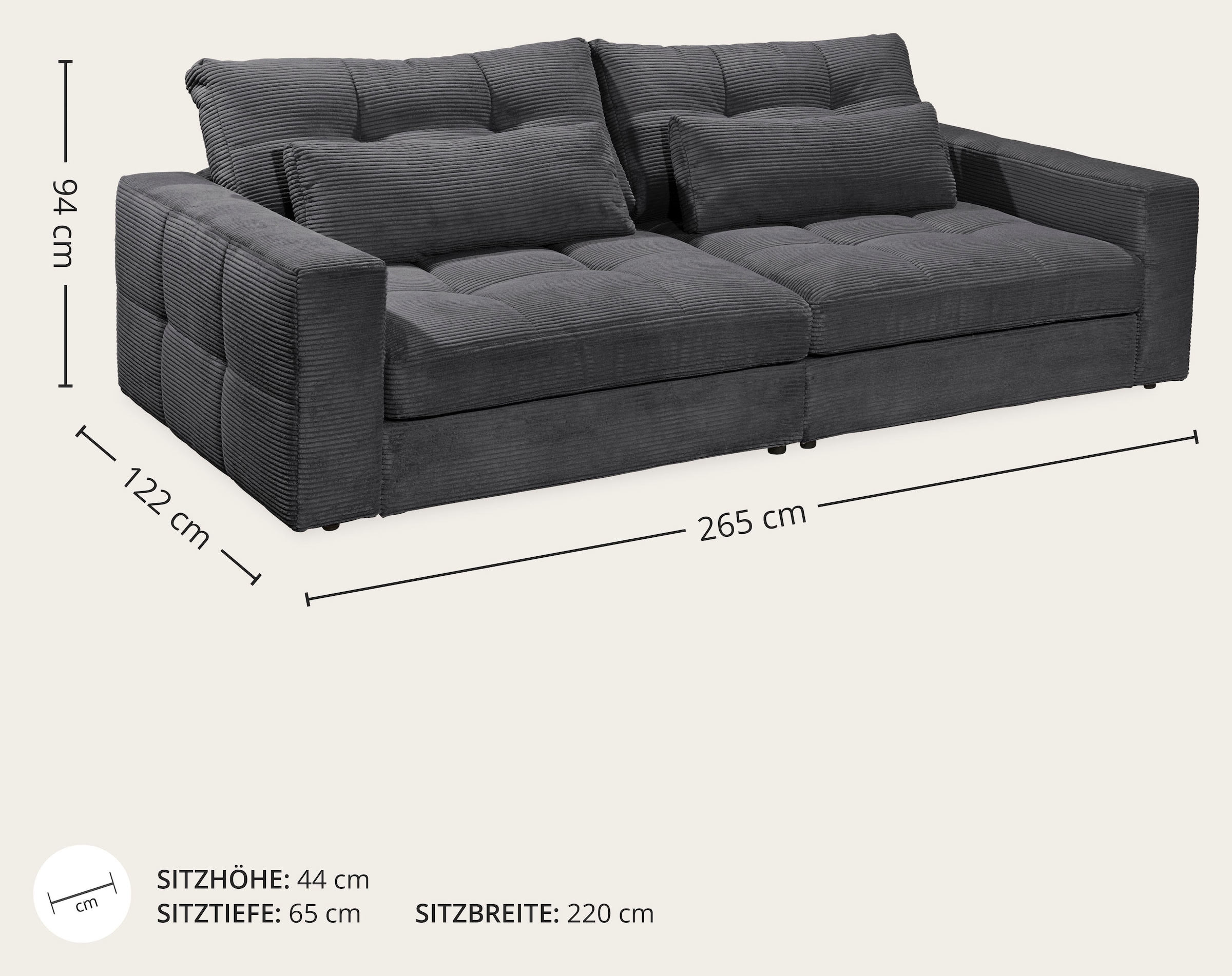 ED EXCITING DESIGN 3-places »Jasper Mega-Sofa, bequem, viel Platz, Breite 265cm, Tiefe 122cm«