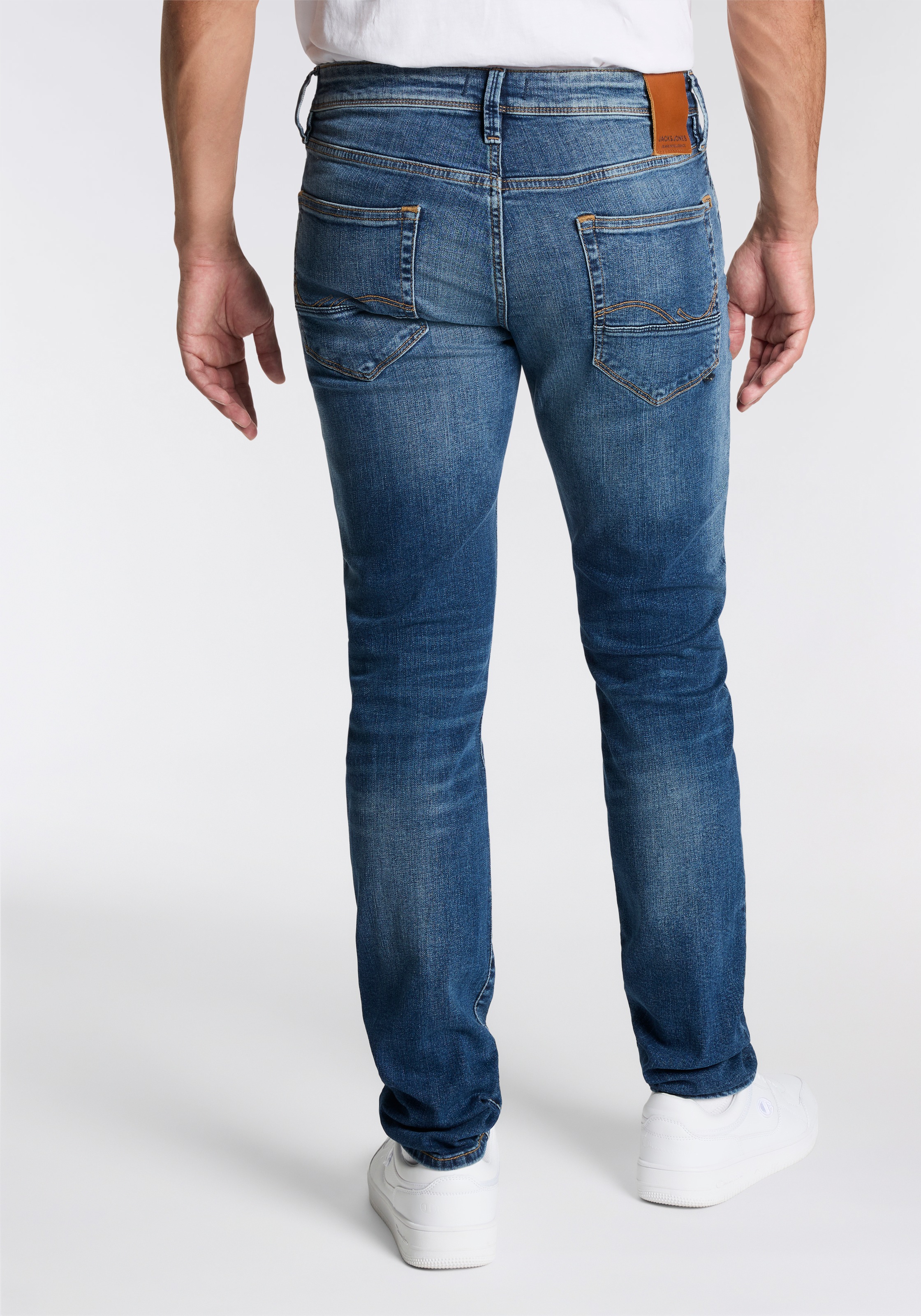 Jack & Jones Slim-fit-Jeans »JJIGLENN – Jeans mit Gürtelschlaufen und Used-Waschung«, Used, modisch, slim fit, Denim/Jeans