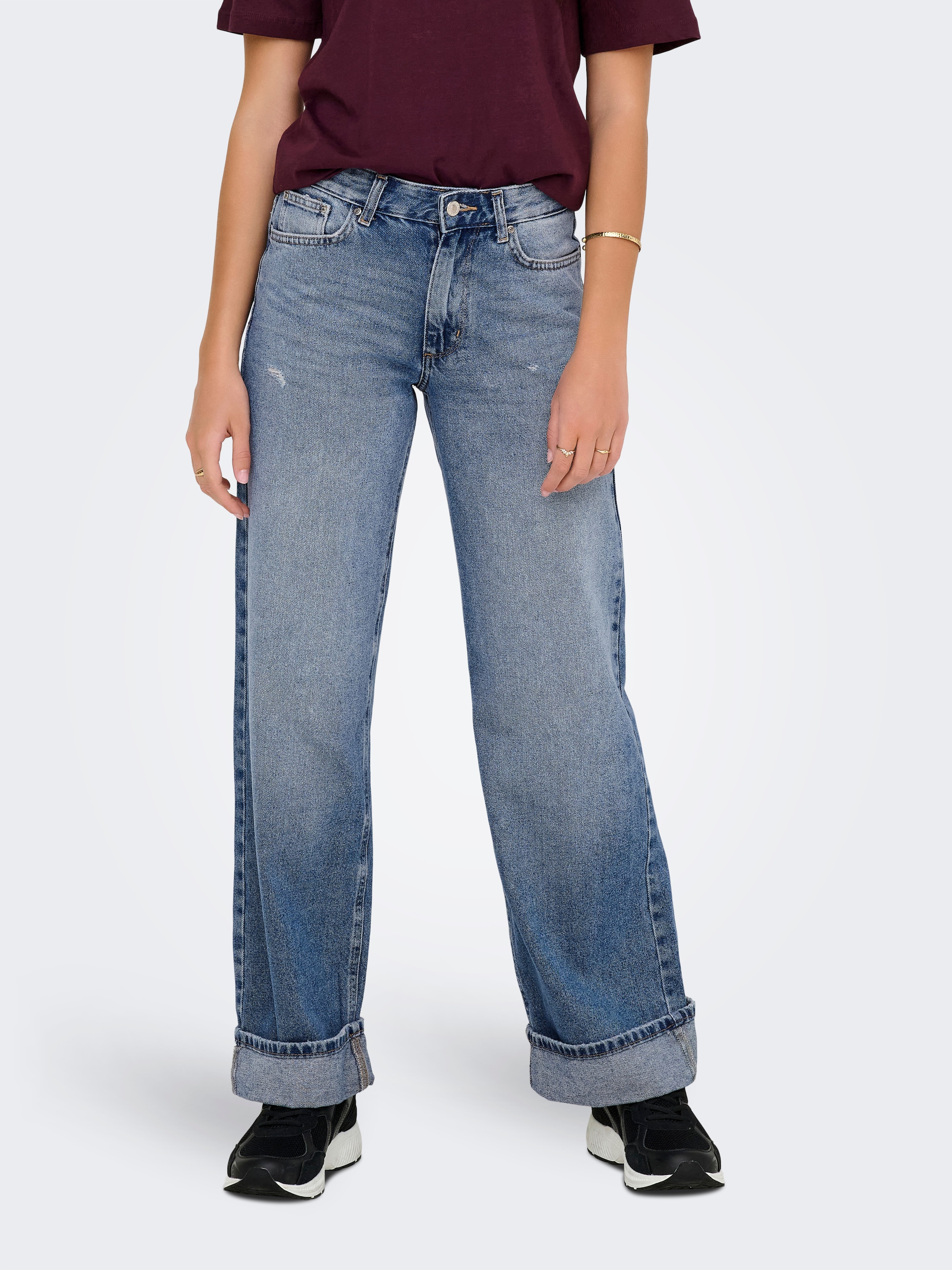 Image of ONLY Weite Jeans "ONLELLA MW WIDE FOLD UP DNM TAI519 NOOS" Baumwolle, wide fit