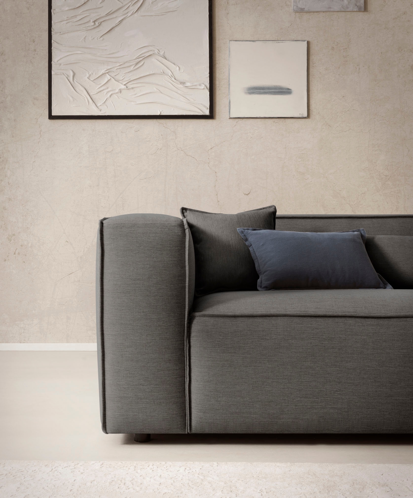 LeGer Home by Lena Gercke Ecksofa »PIARA XXL, Big-Sofa in Cord oder Leinenoptik, L-Form, mit Kedernaht«, wahlweise Ottomane rechts/links, schwarze Füsse, extra tiefe Sitzfläche