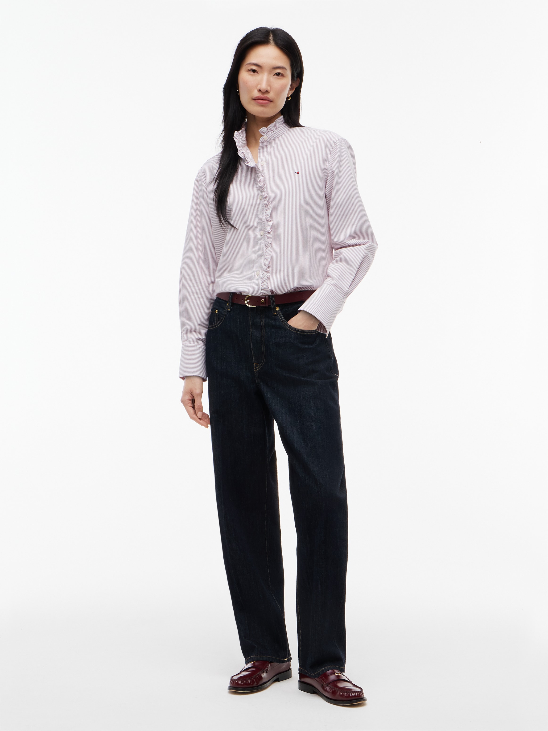 Tommy Hilfiger Langarmbluse »OXFORD RUFFLES RELAXED LS SHIRT« Baumwolle, relaxed fit, mit Rüschen Detail
