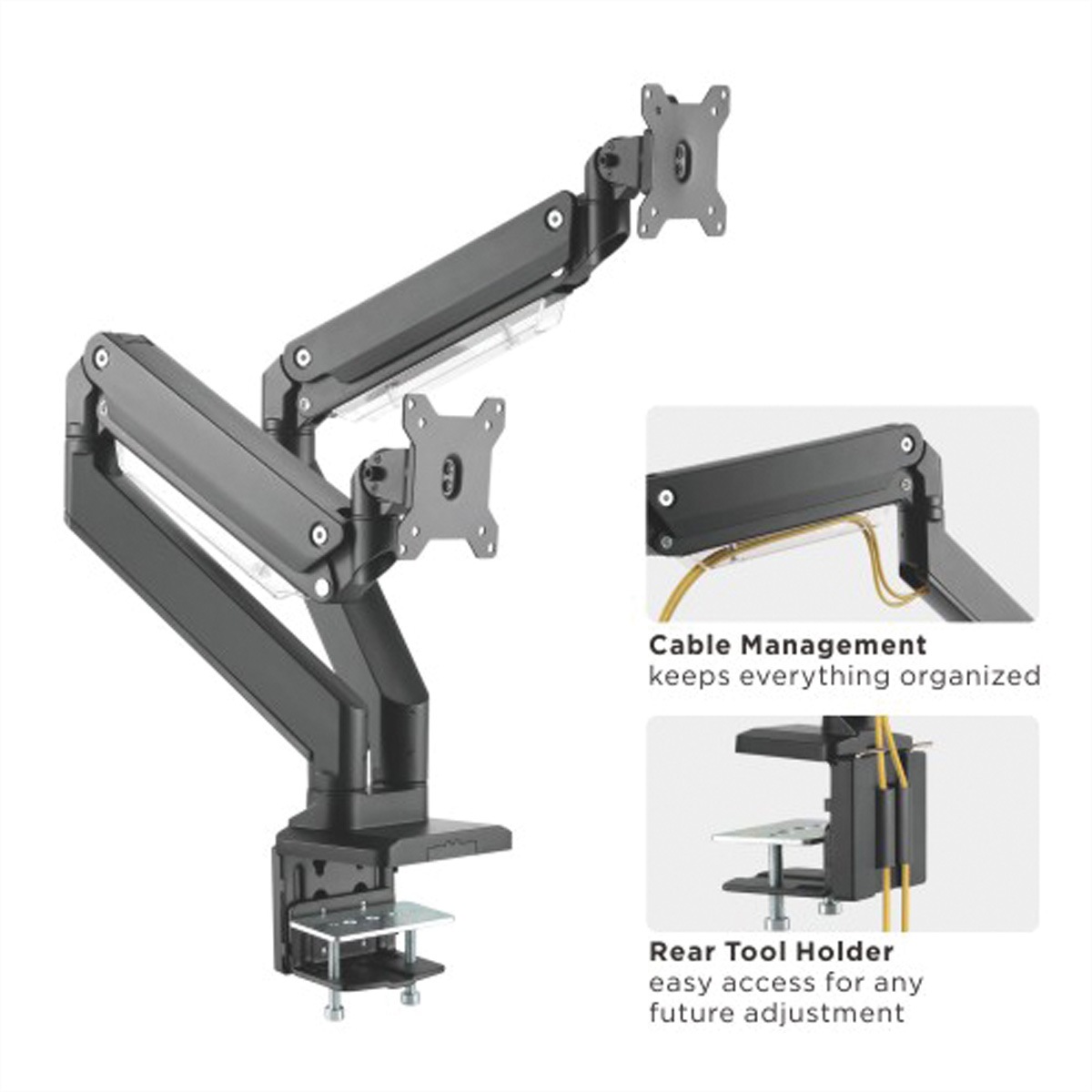 ROLINE Monitorarm, Tischmontage »ROLINE LCD-Doppelarm, Tischmontage, Gasfeder, je 5 Gelenke, bis 2x 15 kg«