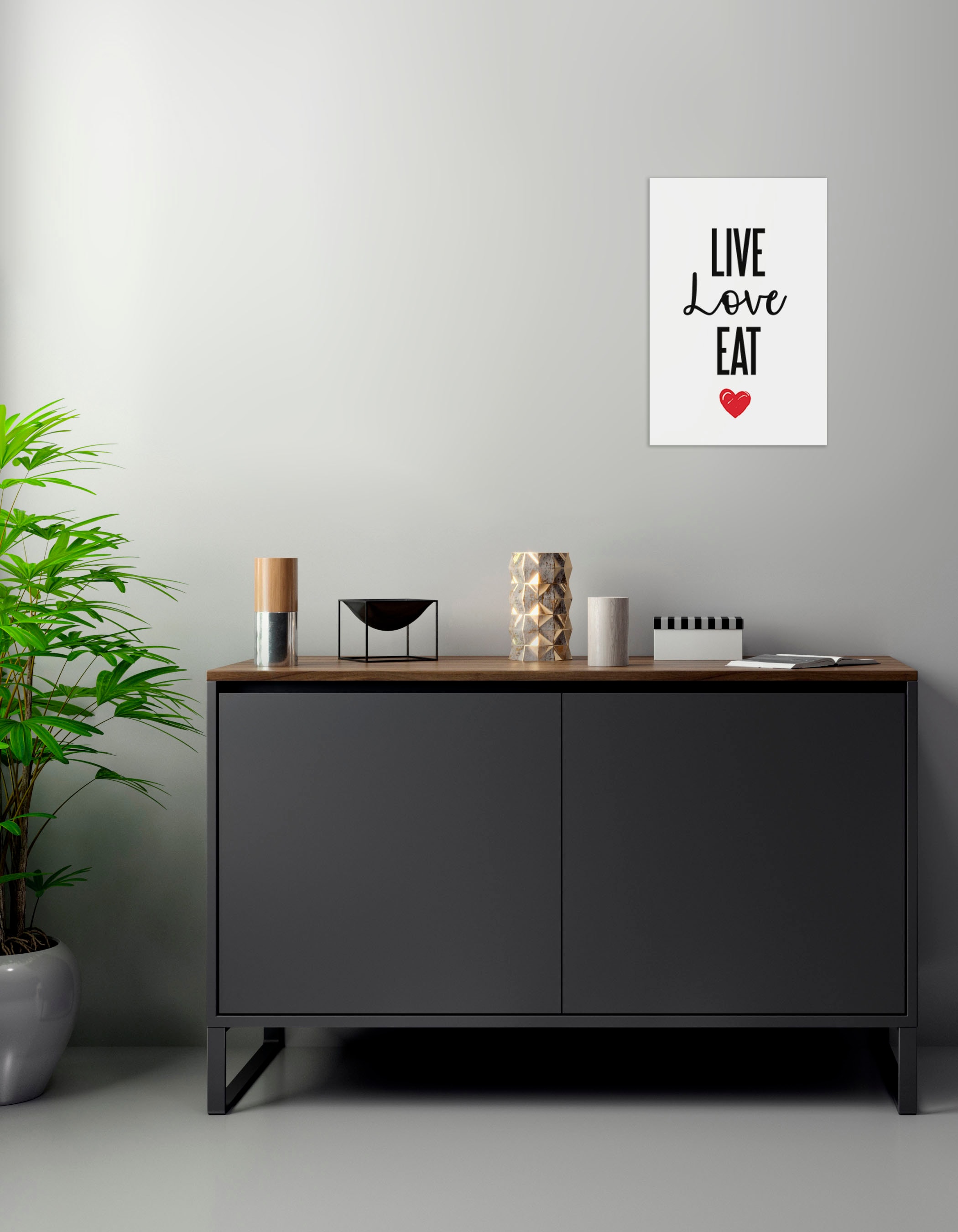 queence Wanddekoobjekt »LIVE LOVE EAT«, Stahlschild, Blechschild, Spruch, Witzig, Wanddeko, retro, 20x30cm