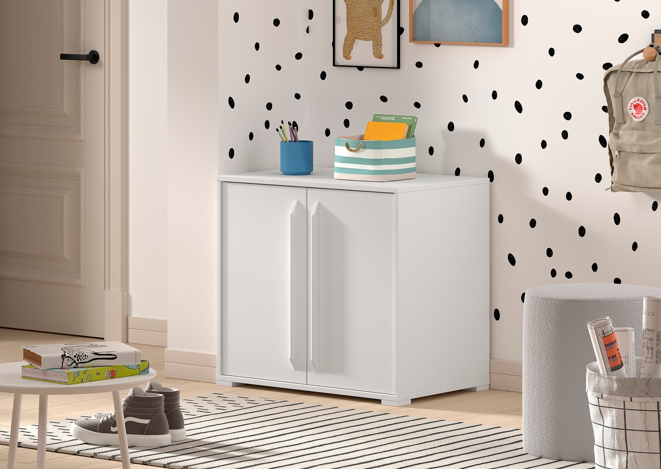Vipack Commode »SAM mit 2 Drehtüren, dahinter 1 Fachböden, universell einsetzbar« L/H/P env. 67,7x61,7x43 cm, portes avec soft-close,  Surface facile d'entretien en chêne ou décor blanc