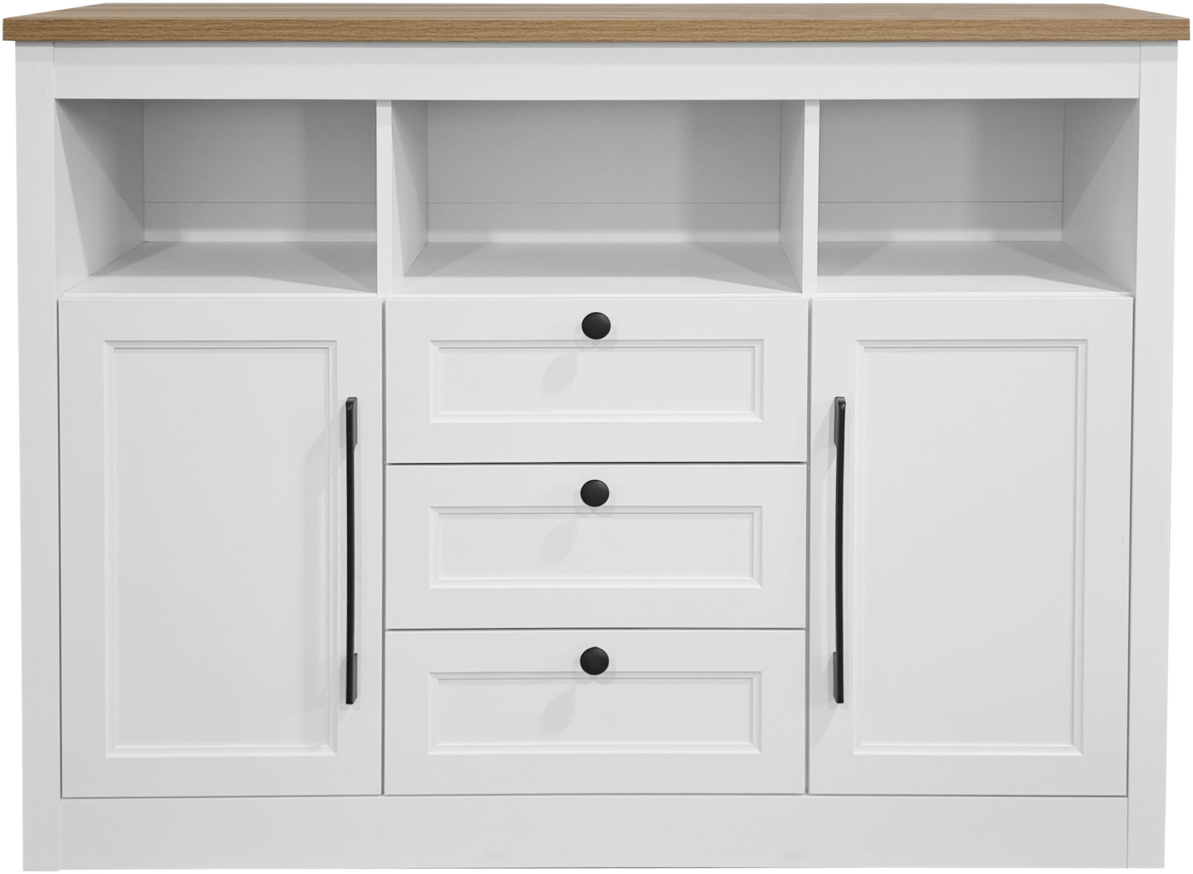 GOODproduct Sideboard »Ismund« aus MDF, mit Holz-Zierleiste, schwarzen Metallgriffen, Höhe 95 cm