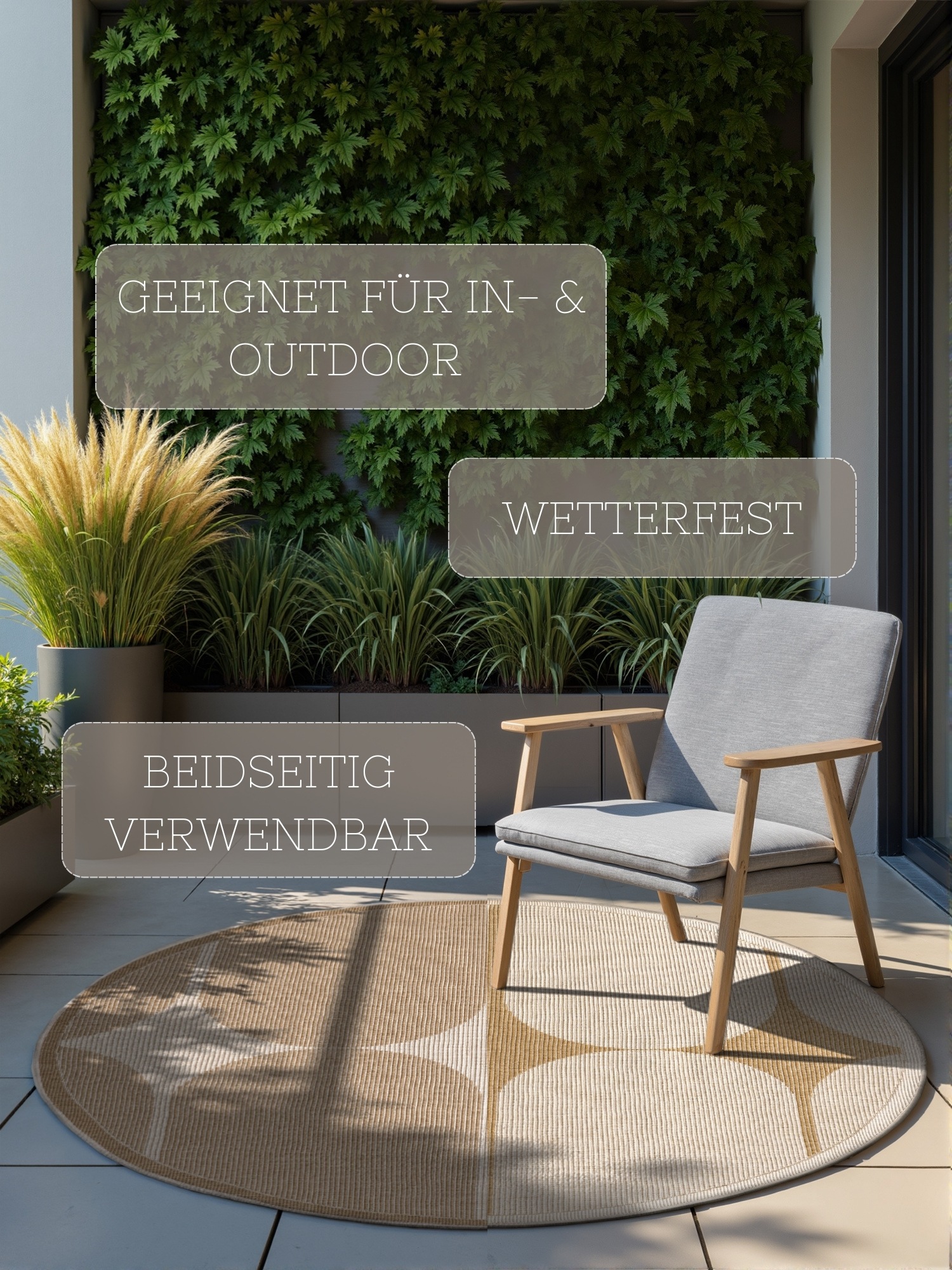 HANSE Home Outdoorteppich »Bowen Wendeteppich«, rund, 5 mm Höhe, In und Outdoor, Flachgewebe, wetterfest, pflegeleicht, robust