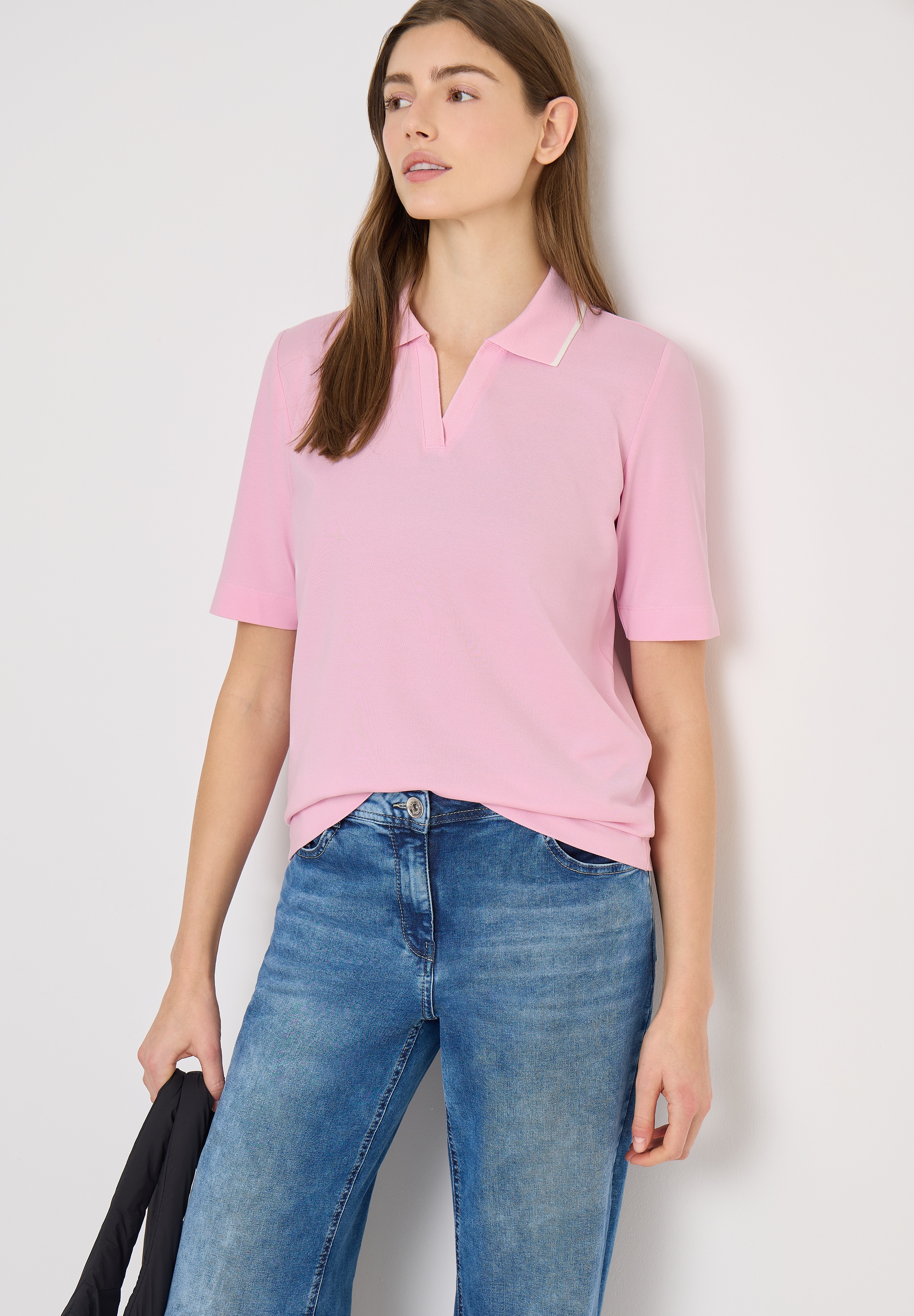 Image of Cecil Poloshirt mit Kontrast-Streifen und V-Ausschnitt