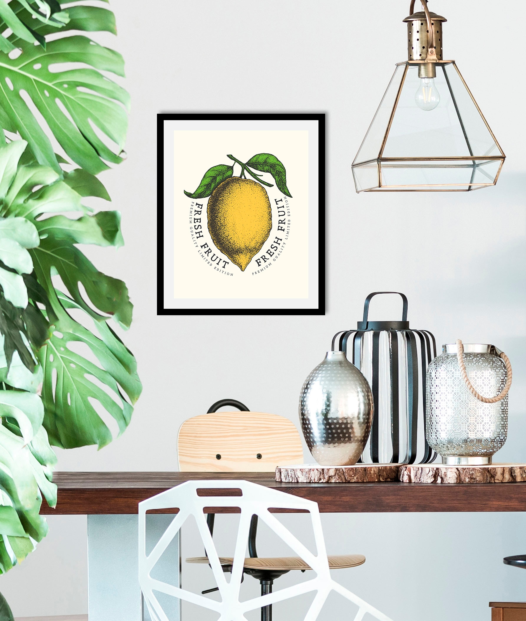 Image of queence Bild "Erox" Essen Kunst Lebensmittel Obst Obst Bilder Schriftzug 1 Stk. tlg. gerahmt