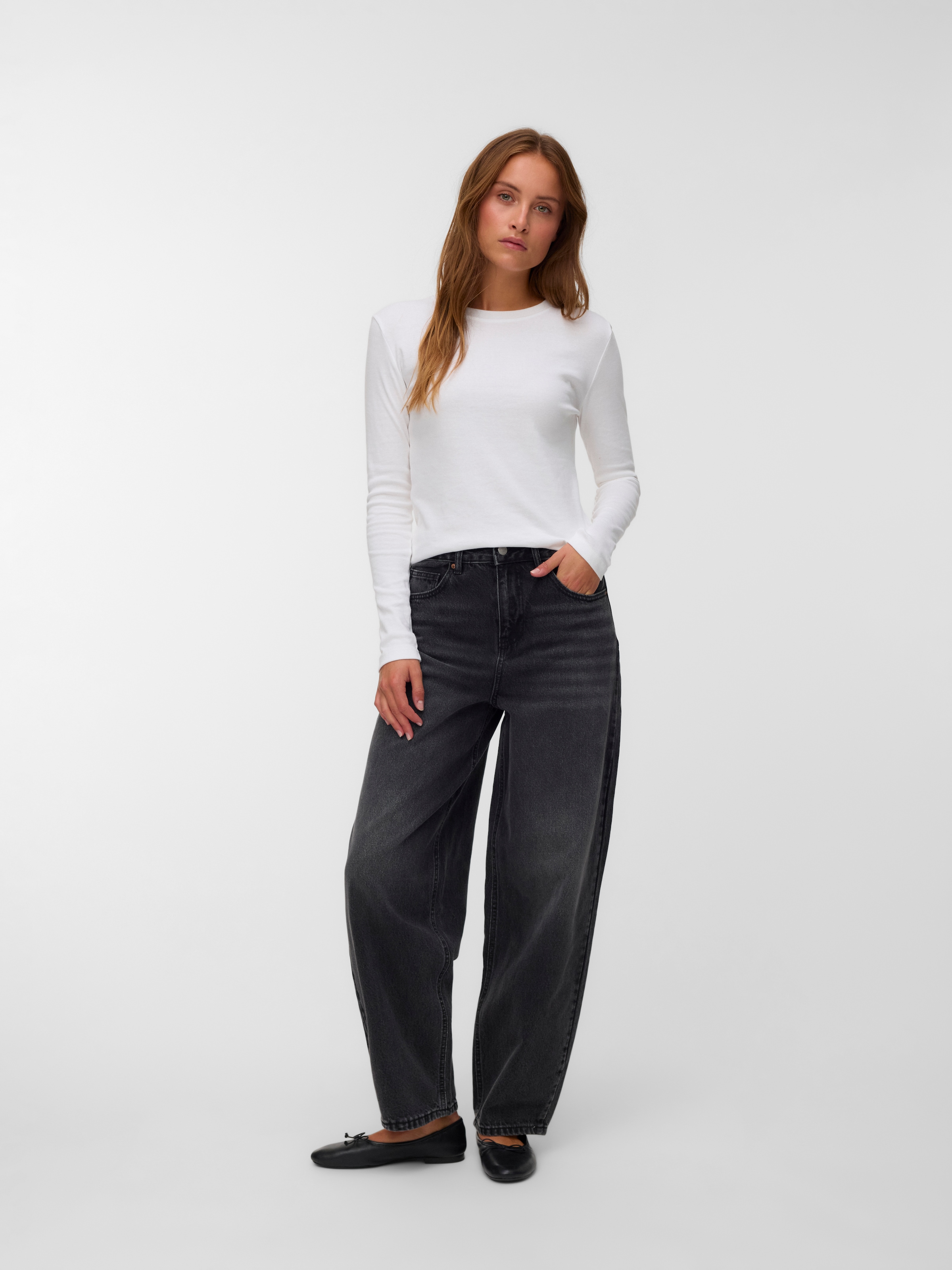 Vero Moda Jeans large »VMBILLIE HR BARREL ANK JEANS LI141 NOOS« Coton, coupe barrel, taille haute, longueur cheville