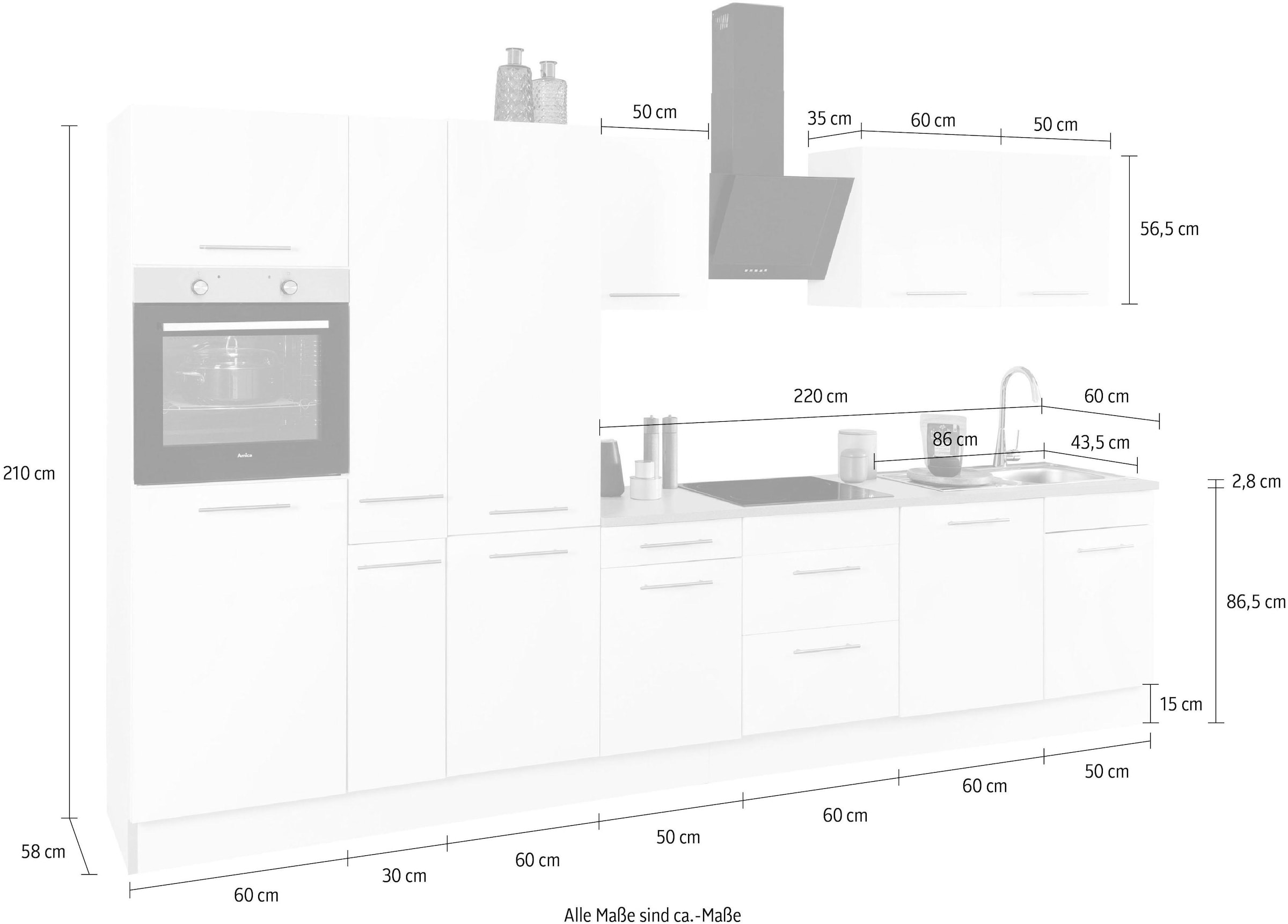 ♕ wiho Küchen Küchenzeile höhenverstellbare Breite versandkostenfrei cm, Füsse »Ela«, auf 360 Soft-Close-Funktion