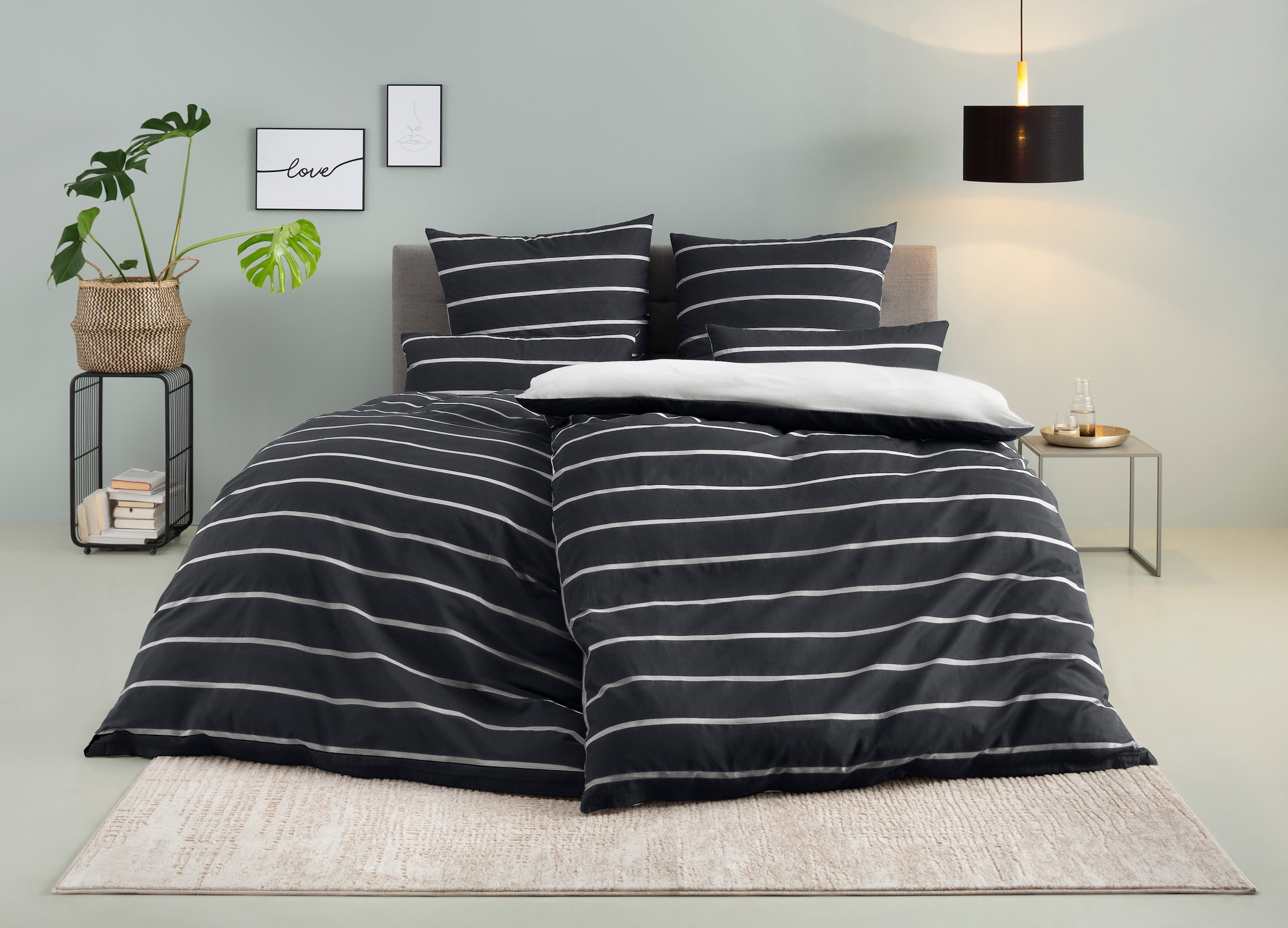 Image of GOODproduct Bettwäsche "Katja" 2 Stk. Bettwäsche aus Baumwolle, Bettwäsche mit Streifen-Design, Wendeoptik