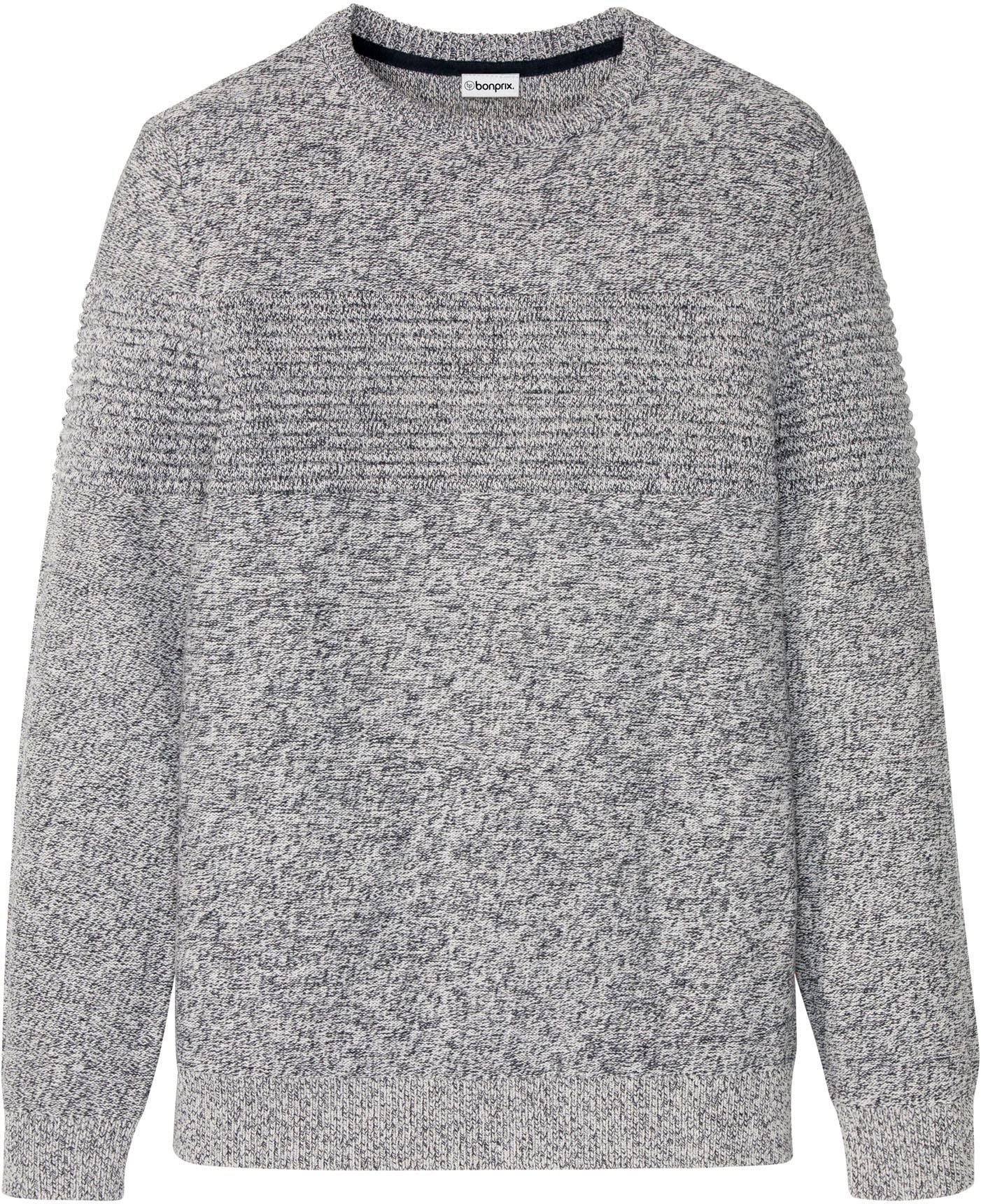 bonprix Pull en tricot aus Baumwolle, ohne Kragen, Regular Fit, melierte Optik