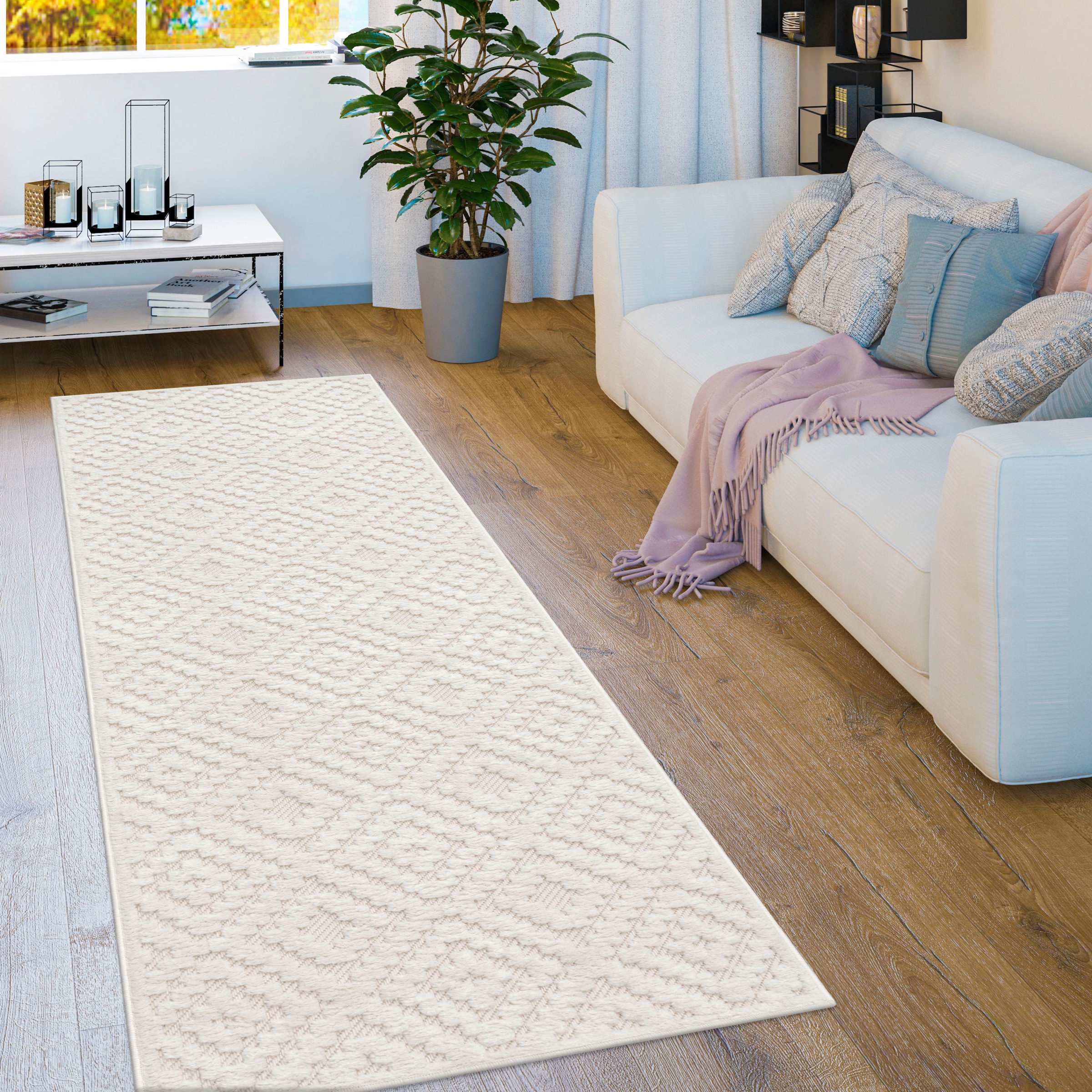 kaufen Teppich Scandi, »Livorno Hoch-Tief Muster, Outdoor Rauten Effekt, Paco 672«, Home Uni-Farben, rechteckig, geeignet