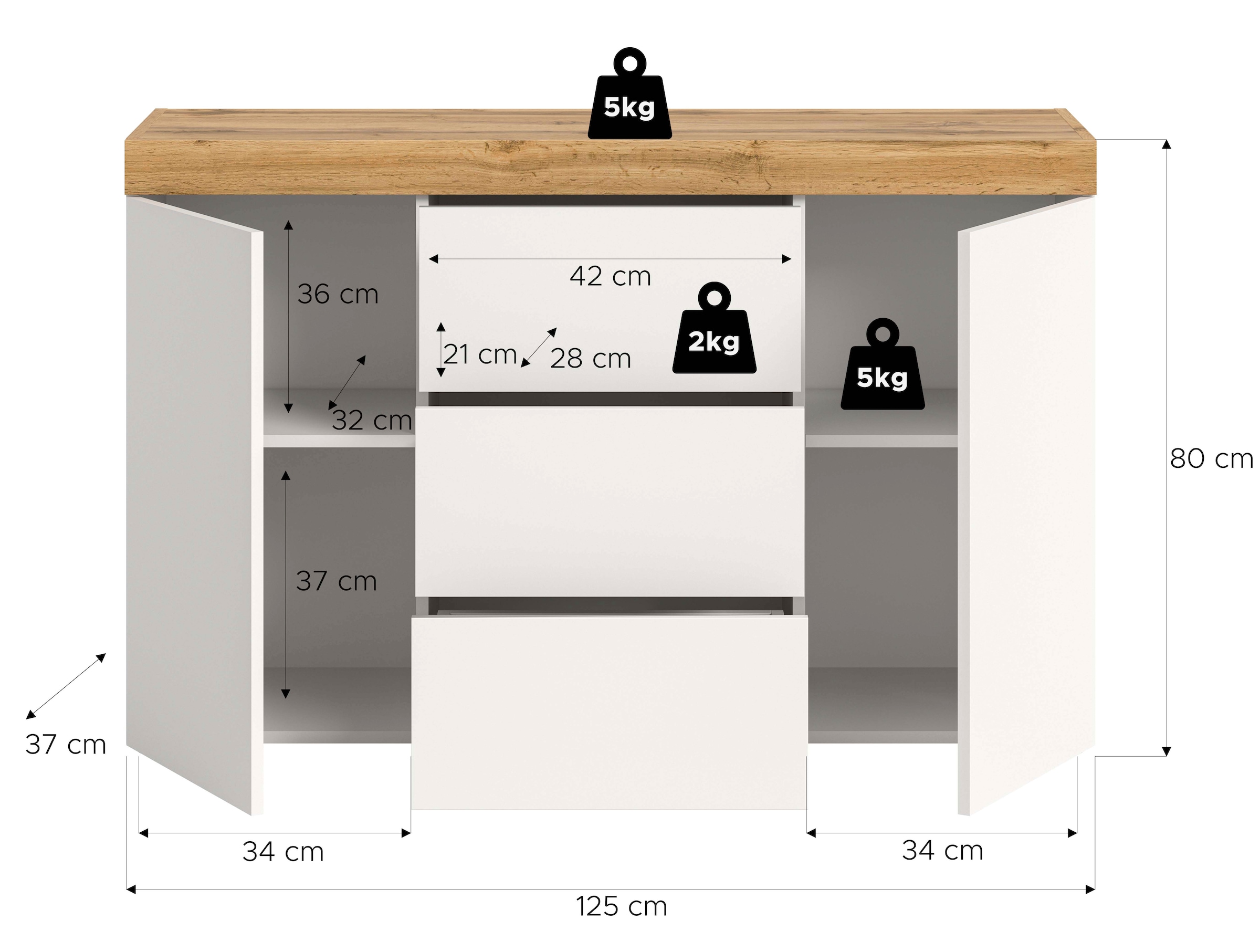 GOODproduct Buffet »MAMBO, Breite 125cm, 2 Türen, 3 Schubkästen, push-2-open« 2 farbige Ausführung, in verschiedenen Farben erhältlich, 1 cuis tlg. Sideboard, Kommode, Wohnzimmer, Flur, Arbeitszimmer