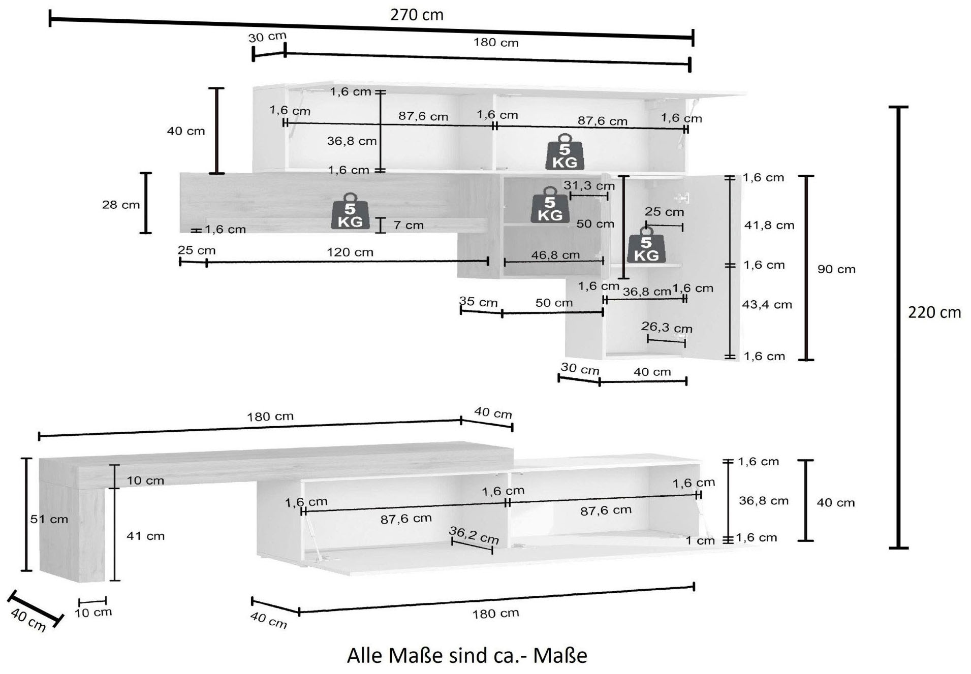 GOODproduct Wohnwand »Chronos Wohnwand, Medienwand, 5-er set« Set, 5 Stk. tlg.