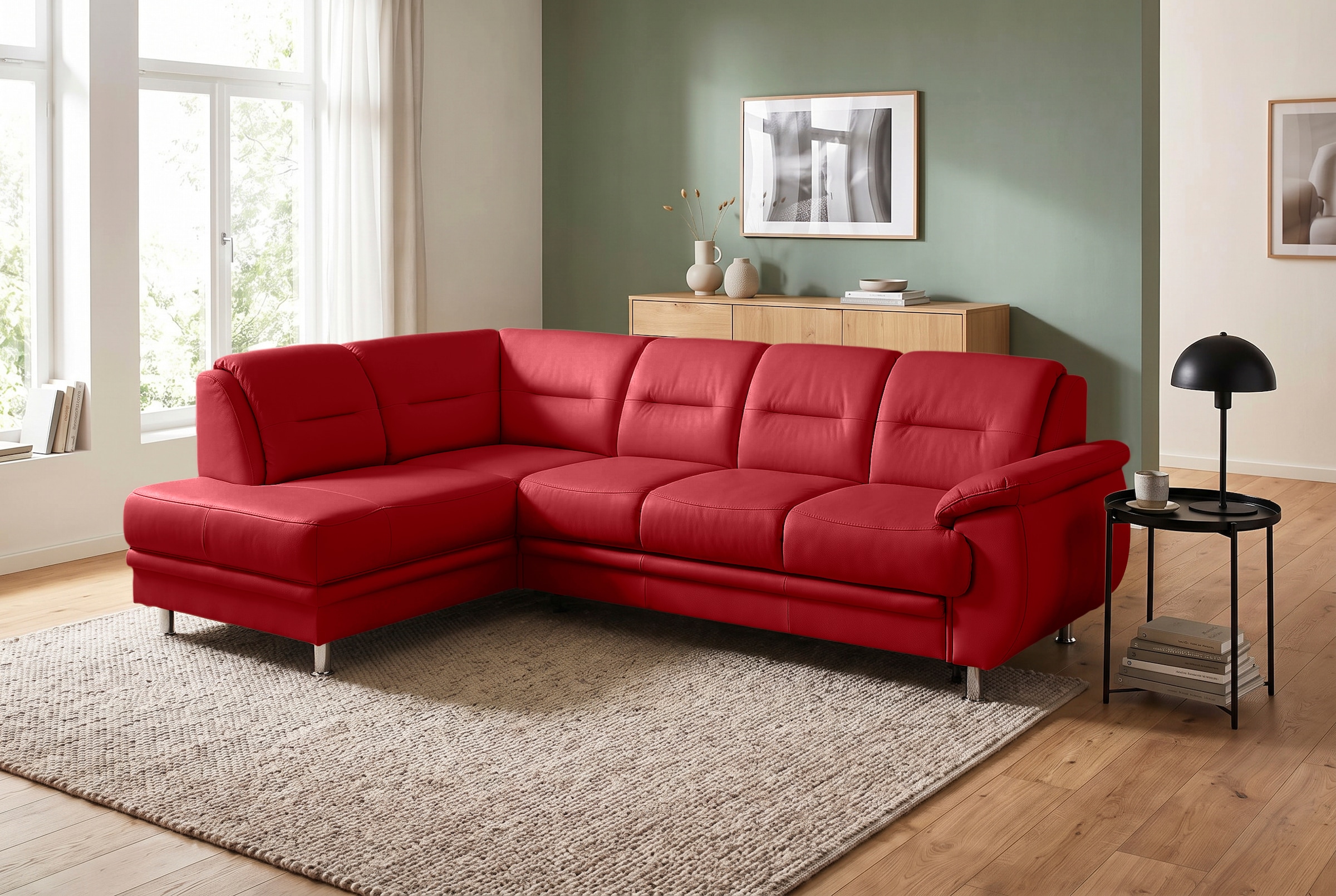 sit&more Ecksofa »Mailand L-Form, B: 250 cm, Komfortsitzhöhe 46 cm« optional Schlaffunktion, Eckcouch in Kunstleder & Stoff