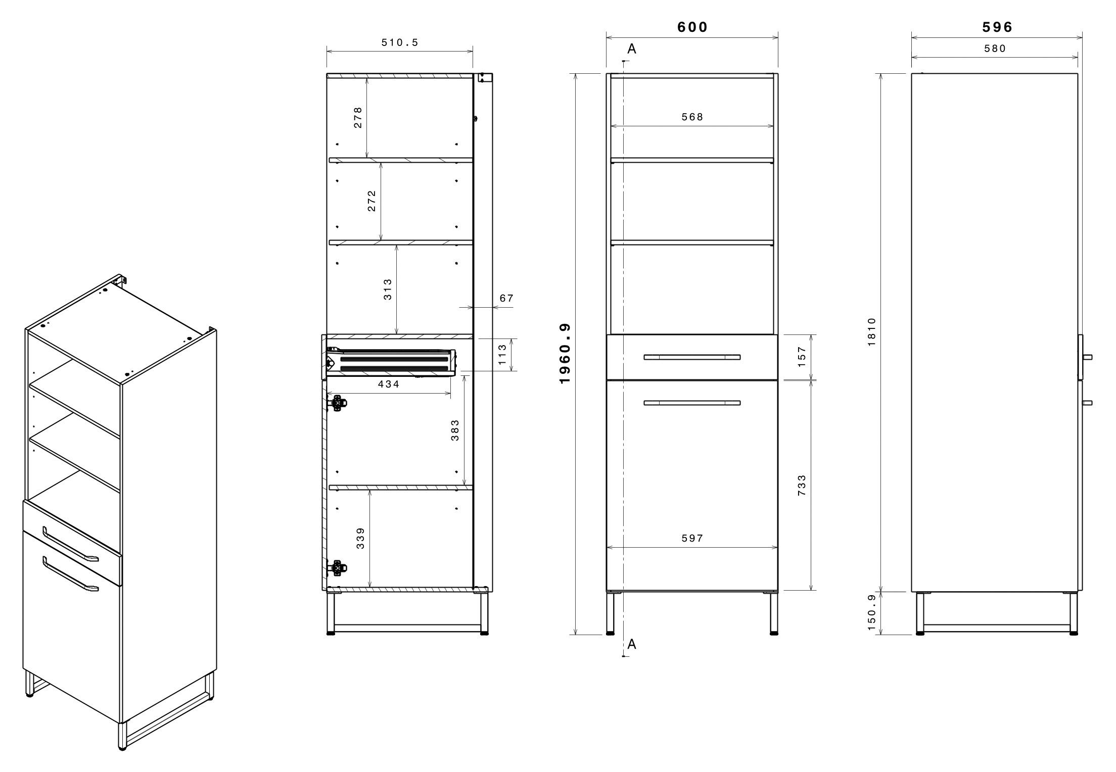 Parisot Schrank-Set »Wave 1, Küchenschrank, Buffetset, Küche« Set, 4xUnterschrank, Theke/Arbeitsplattenergänzung.,3x Hochschrank, Regal, 9 Stk. tlg.