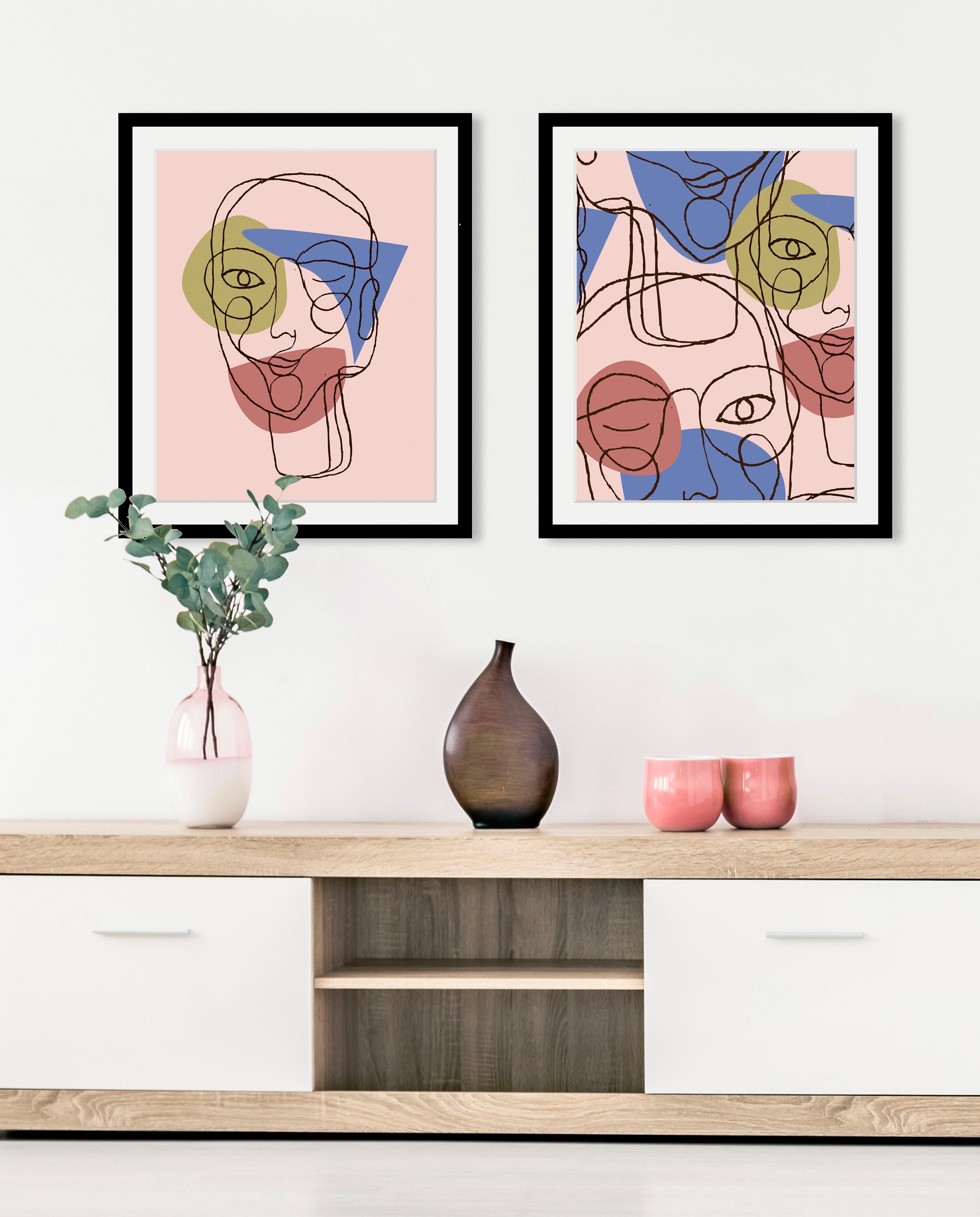 Image of queence Bild "Pastella" Abstrakt Figuren Frau Gemälde Gesicht 1 Stk. tlg. HD Premium Poster-Druck inkl. Holzrahmen