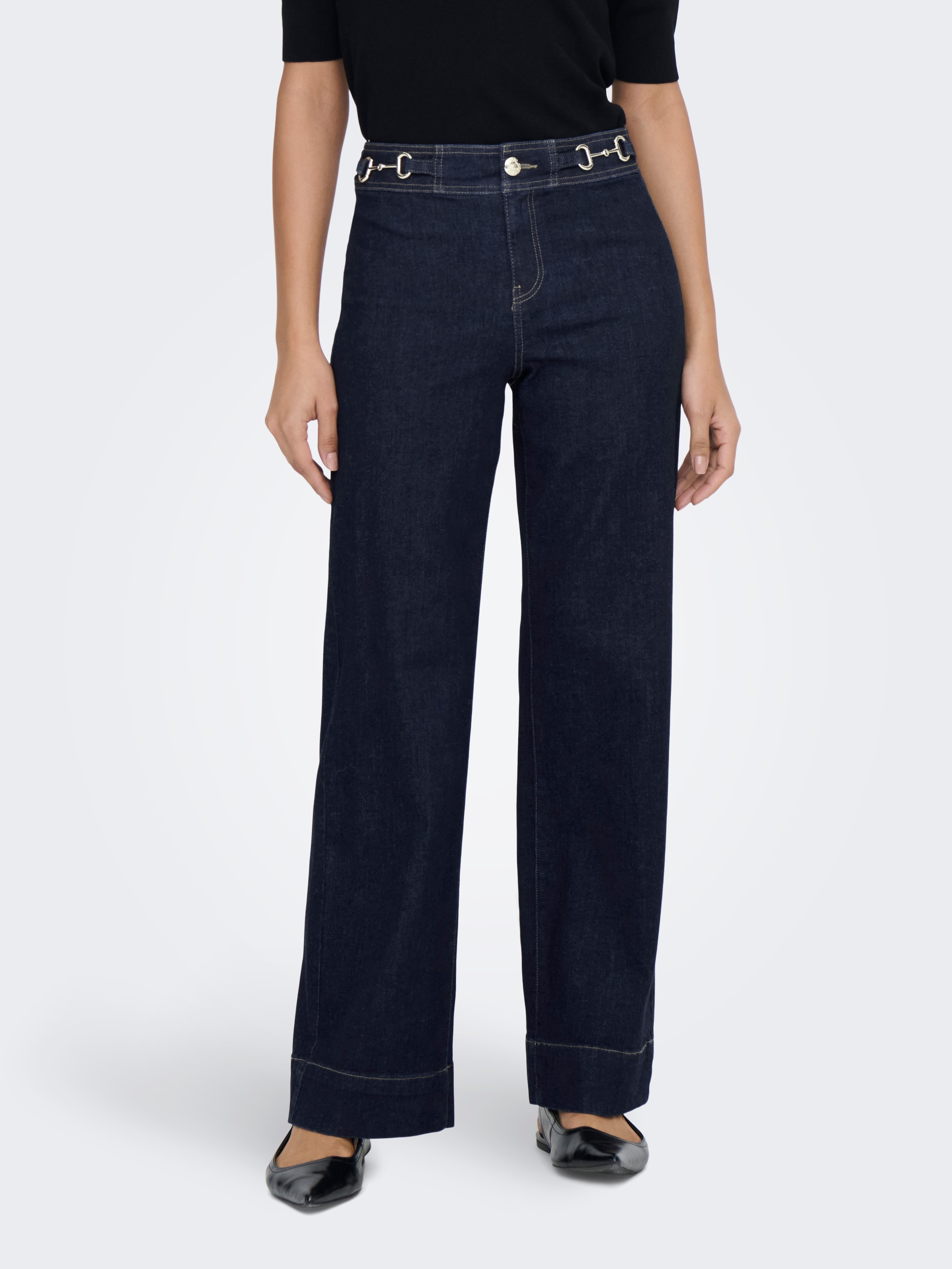 Image of ONLY High-waist-Jeans "ONLMADISON HW WIDE BUCKLE DNM GUA411NOOS" Materialmix, wide fit
