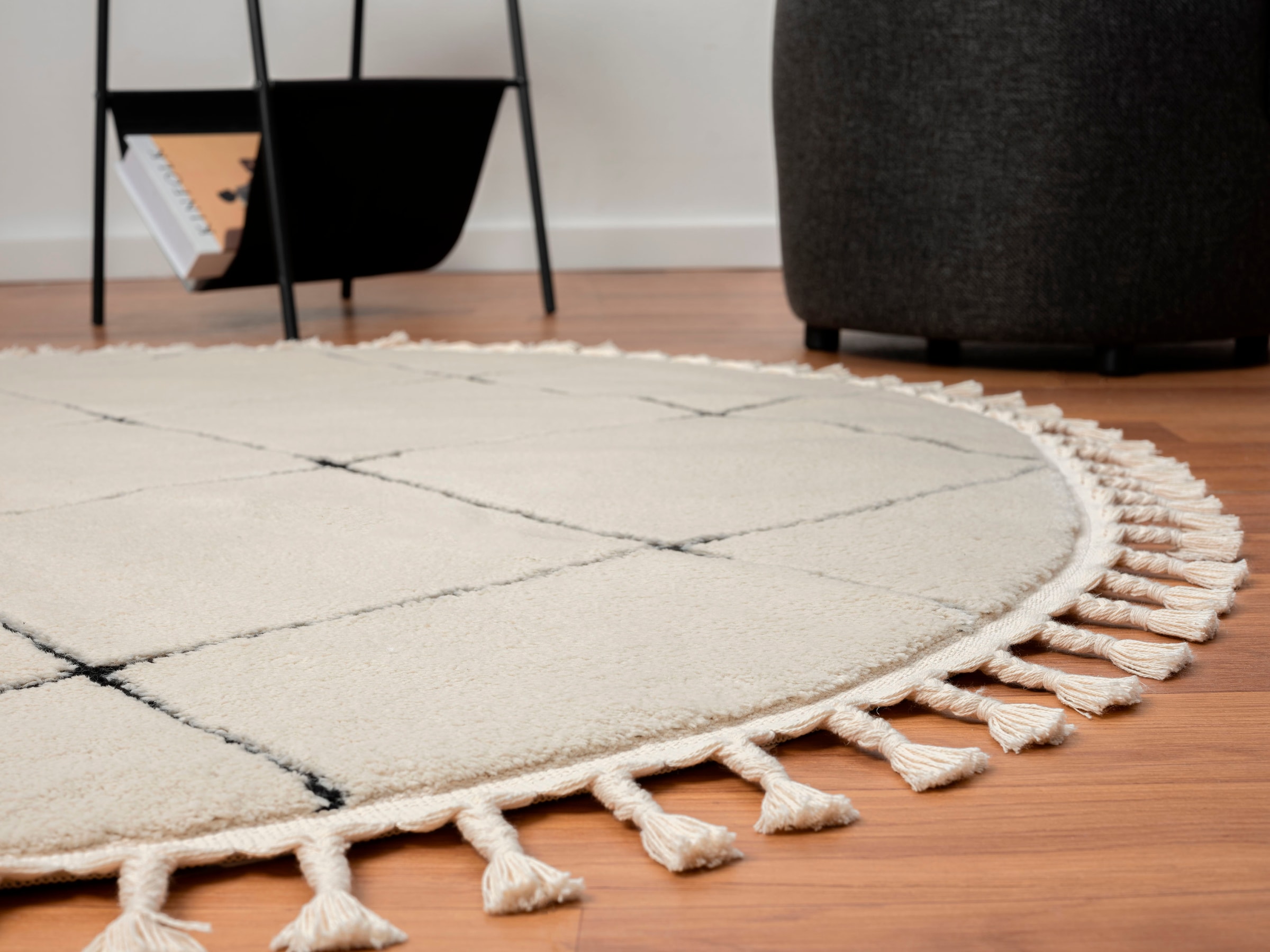Myflair Möbel & Accessoires Hochflor-Teppich »Moroccan Square«, rund, 24 mm Höhe, modern, marokkanisches Design, Rauten Muster, weich, mit Fransen