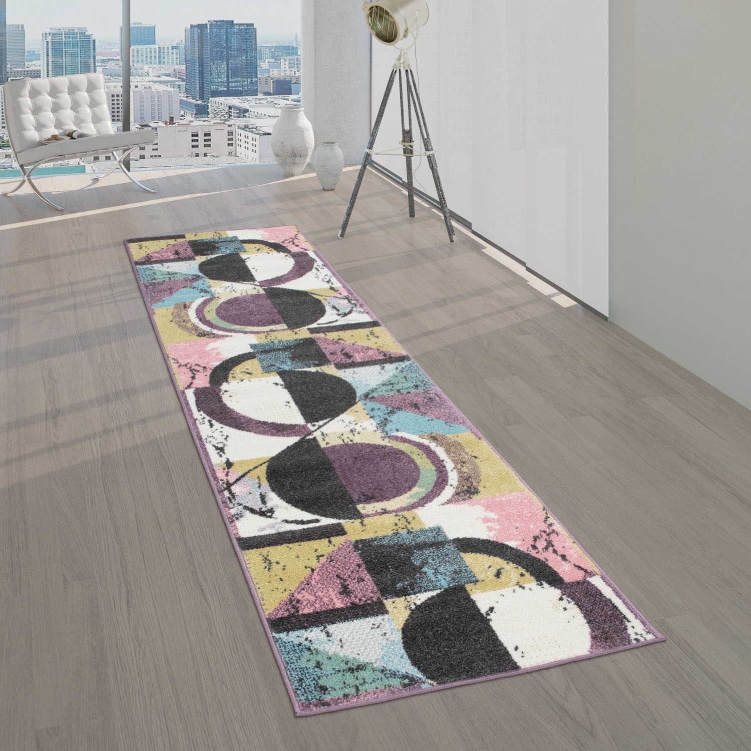 Image of Paco Home Läufer »Petit 484«, rechteckig, 9 mm Höhe, Teppich-Läufer, Kurzflor, modernes abstraktes Motiv mit Kreisen, Pastell-Farben, ideal im Flur & Schlafzimmer bei Ackermann Versand Schweiz