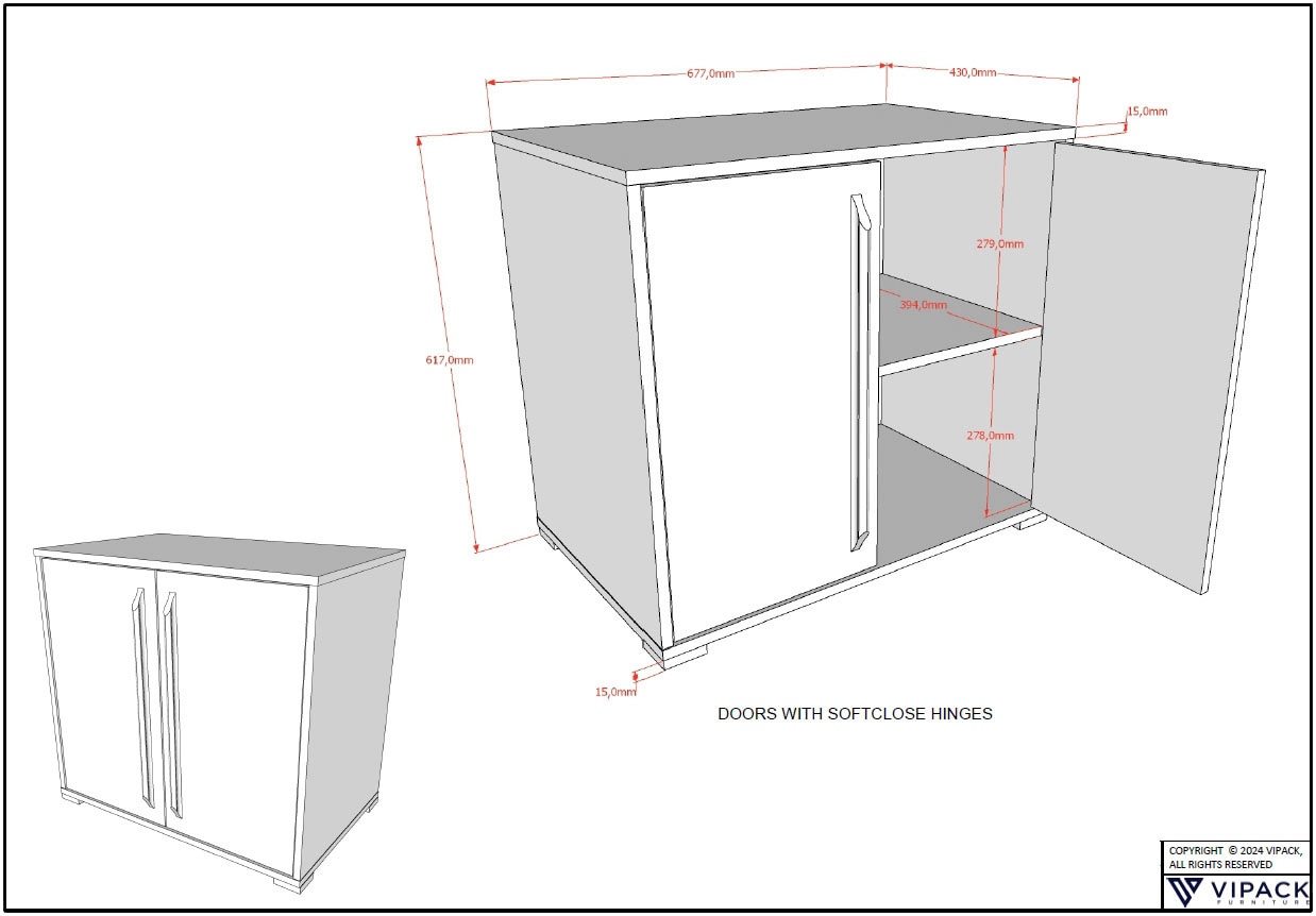 Vipack Commode »SAM mit 2 Drehtüren, dahinter 1 Fachböden, universell einsetzbar« L/H/P env. 67,7x61,7x43 cm, portes avec soft-close,  Surface facile d'entretien en chêne ou décor blanc