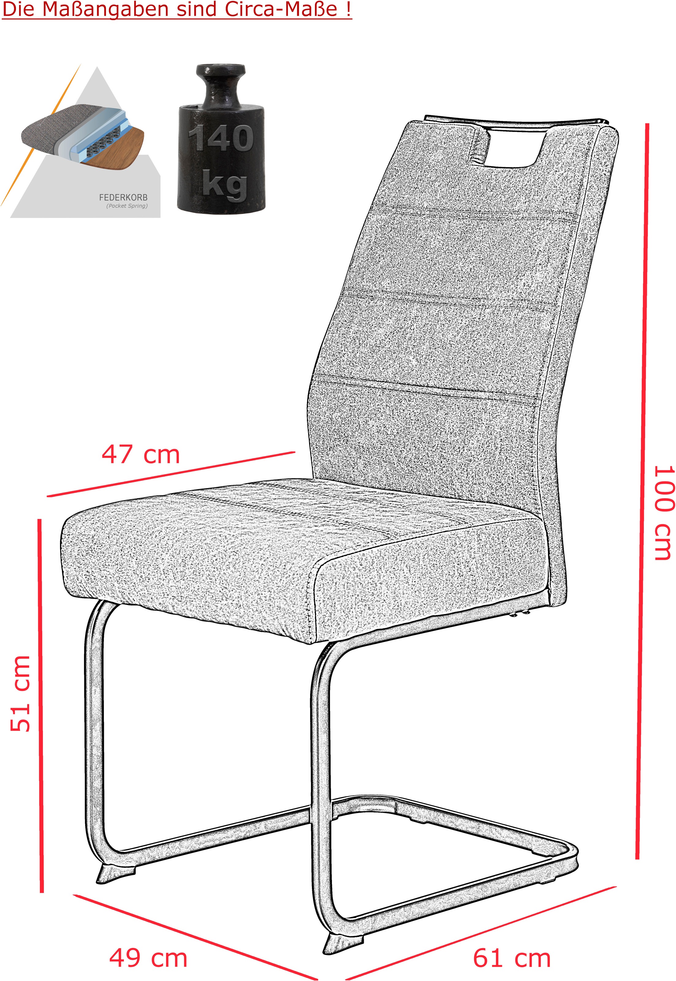 HELA Freischwinger, (Set), 2 St., Microfaser VINTAGE-Polyester, Freischwinger, XL Sitzbreite, Griff, Vintage Optik, 140kg belastbar