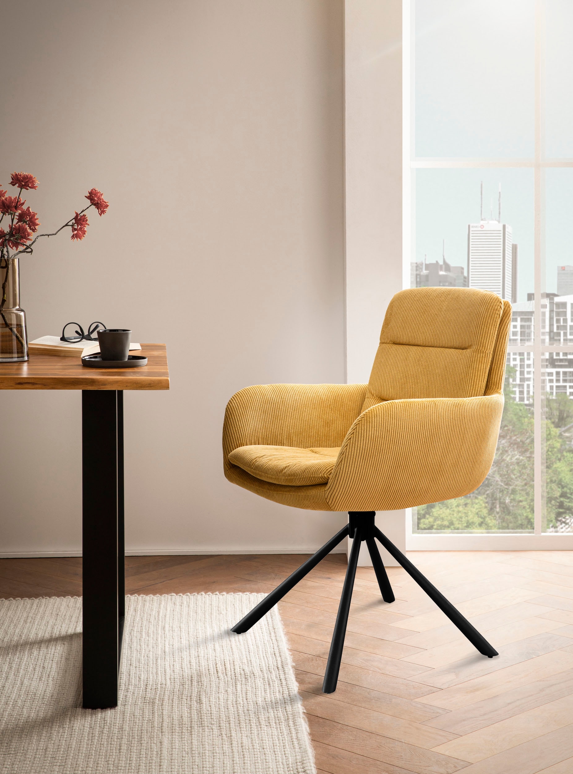 SalesFever Chaise de salle à manger »Pizzo Eleganter Armlehnstuhl« () 1 cuisCord-Esszimmersessel mit 360° Drehkomfort