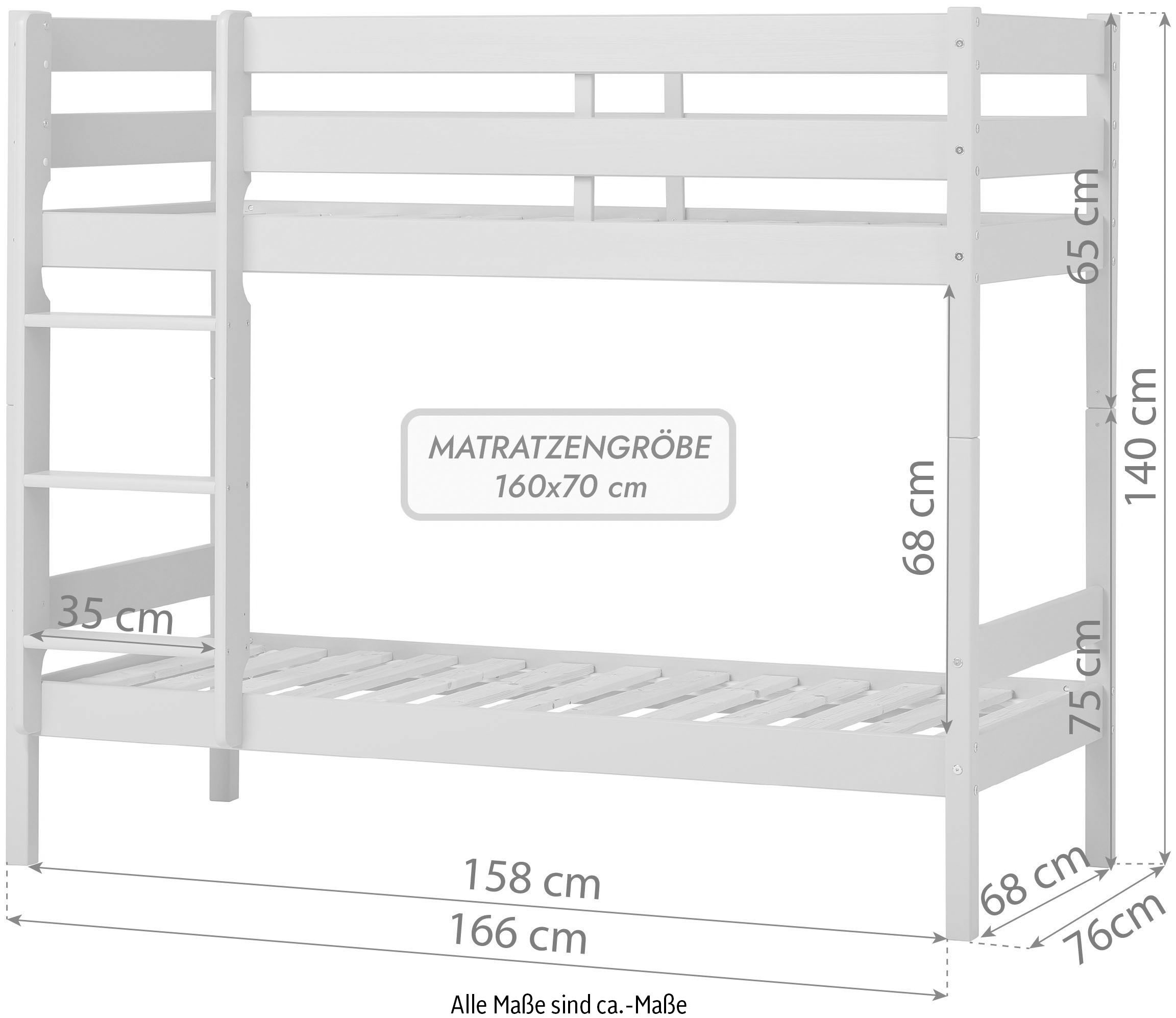 Hoppekids Lit superposé »ECO Comfort Kinderbett 90x200 oder 70x160 aus Massivholz in 4 Farben« TÜV, FSC und Nordisches Umweltzeichen – wahlweise mit Matratzen