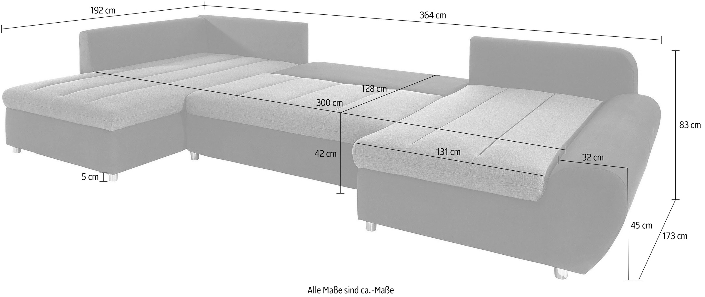 sit&more Wohnlandschaft »Bandos U-Form«, in 2 unterschiedlichen Grössen, wahlweise mit Bettfunktion + Bettkasten
