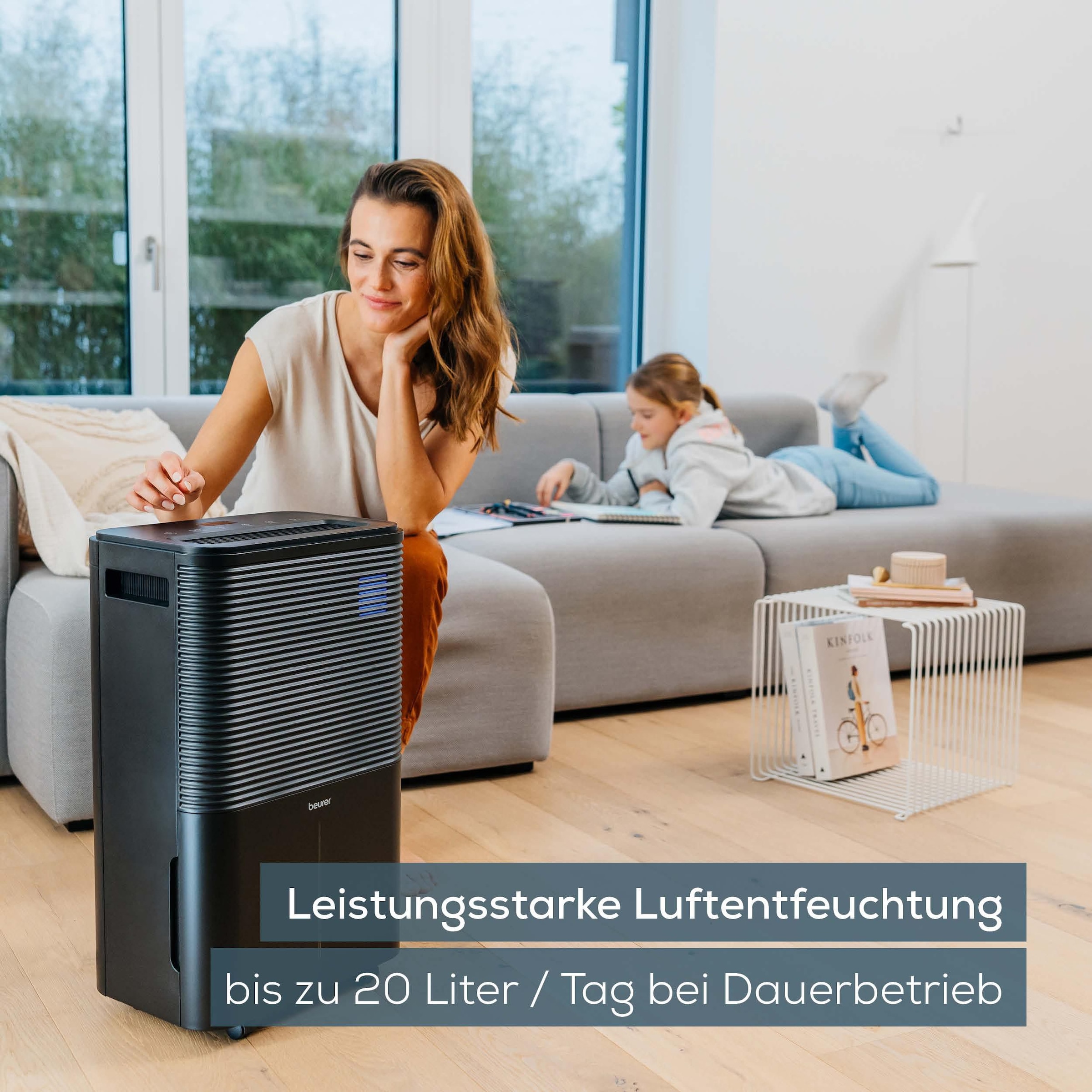 BEURER Déshumidificateur d'air »LE 250, Entfeuchtung bis zu 20 Liter pro Tag, mit 4 l Wassertank« Entfeuchtung 20 l/Tag Tank 4 l Für grosse Räume bis 60m² geeignet, zwei Lüfterstufen, Timerfunktion