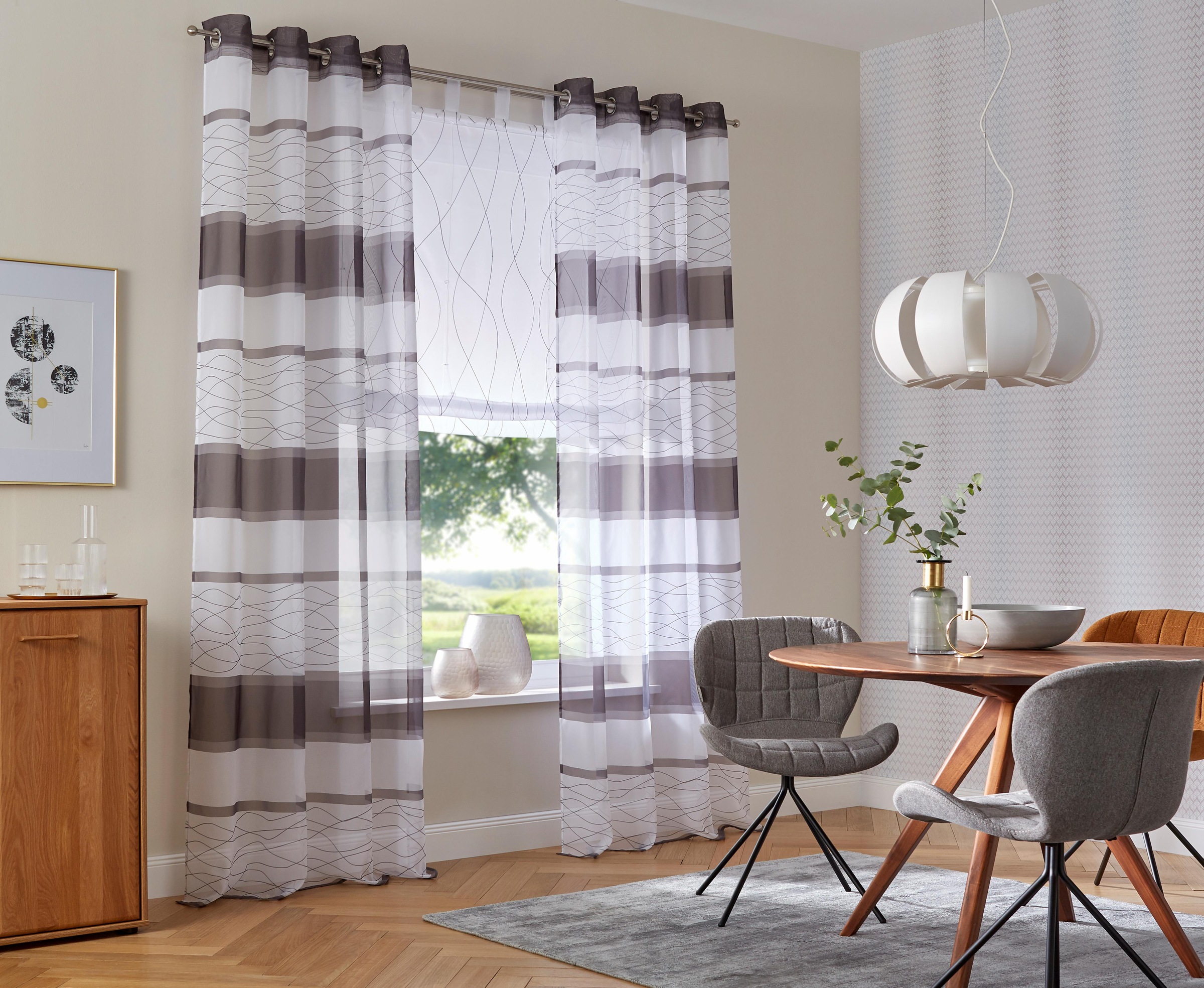 Image of GOODproduct Gardine "Jay, Ösen, transparent, 2er-Set, Querstreifen" Ösen 2 Stk. tlg. Vorhang, 2-er Set, Fertiggardine, transparent, Querstreifen