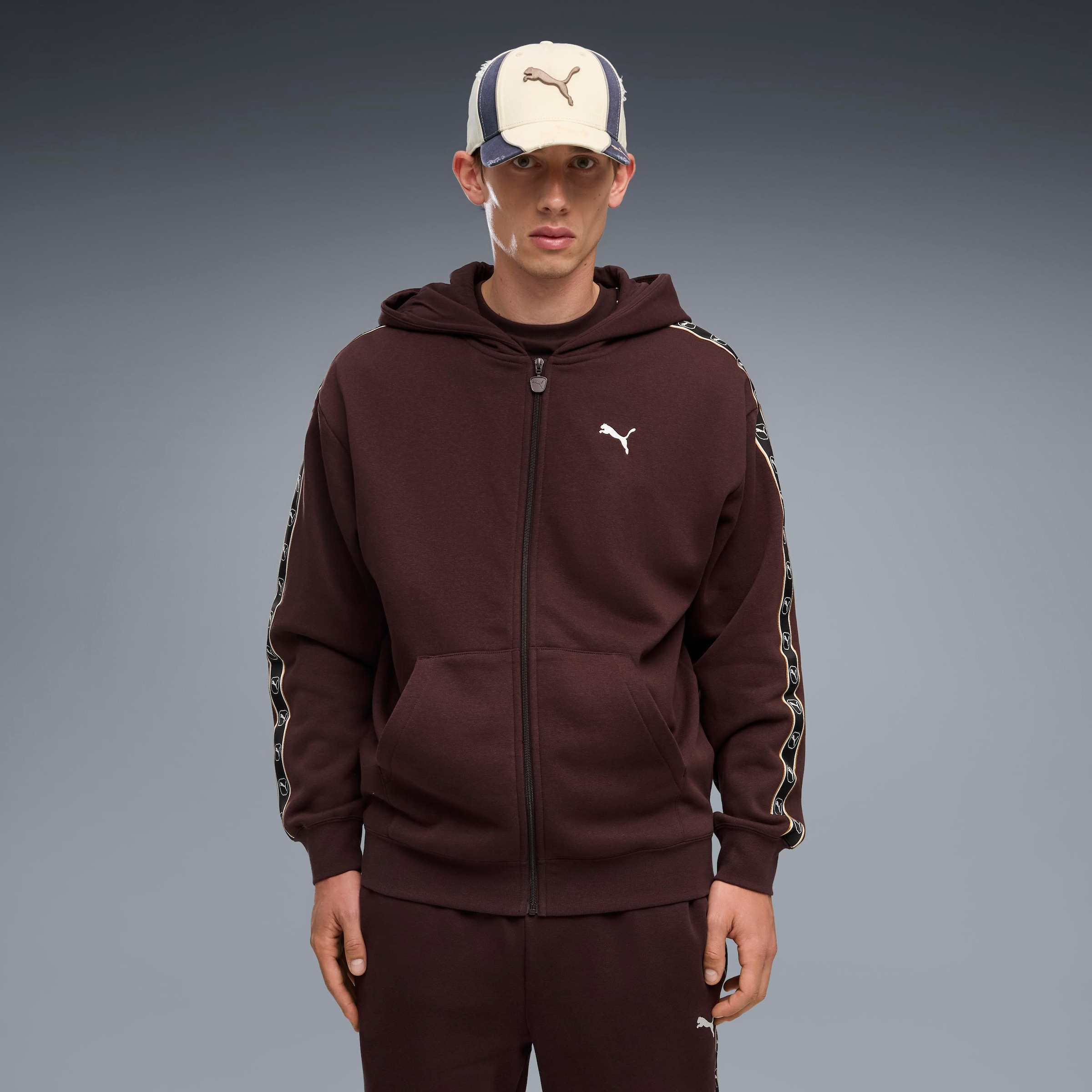 Image of PUMA Kapuzensweatshirt "ESS ELEVATED TAPE RELAXED FULL-ZIP HOODIE FL", mit Reissverschluss, aus Baumwollmischung, Relaxed Fit, normale Länge