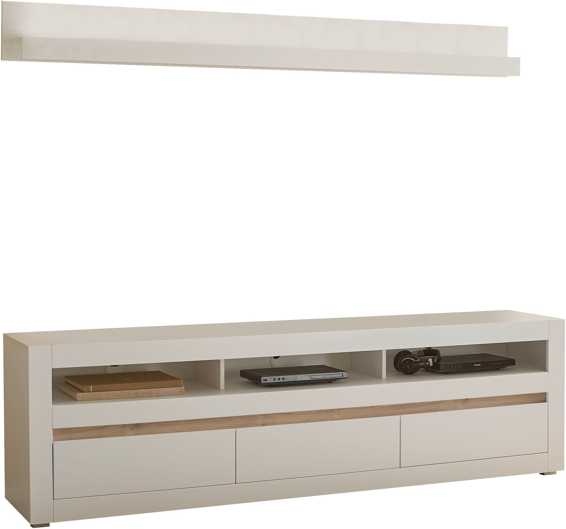 INOSIGN Wohnwand »Anbauwand in Weiss Matt, Wohnzimmer-Set mit austauschbarer Blende«, (Set, 2 St.), enhält Lowboard, Wandboard, zeitloses Design, 217 cm breit