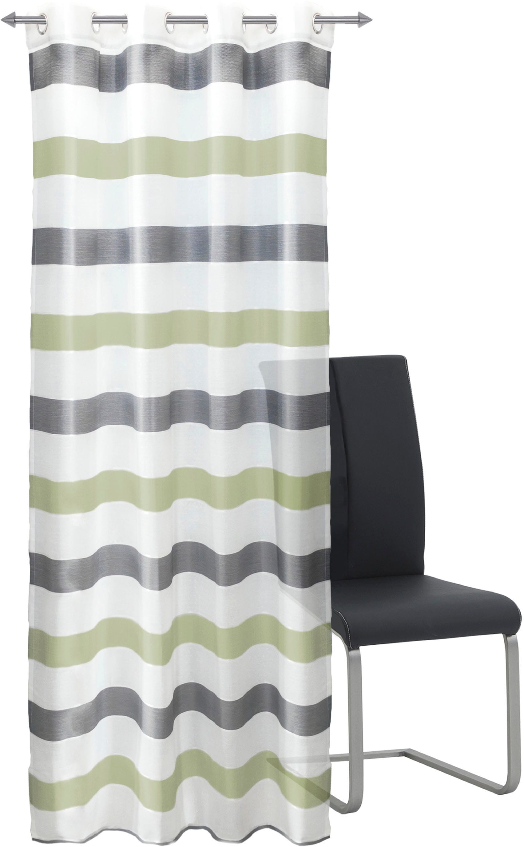 decolife Rideau »Liko« Œillet 1 cuis tlg. Ösenschal Liko grau-grün gestreift
